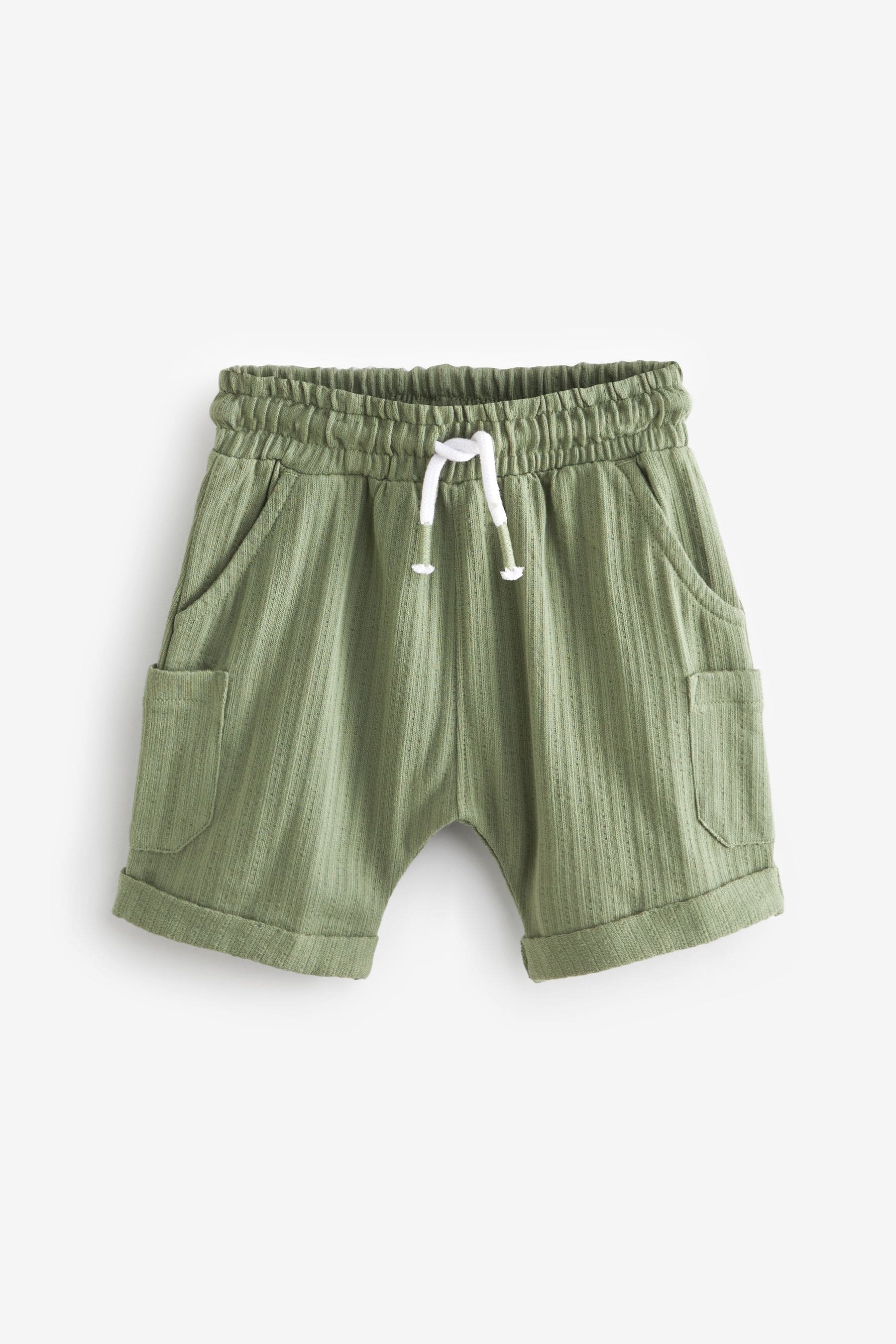 Khaki Green 100% Cotton Lightweight Textured Jersey Shorts (3mths-7yrs)