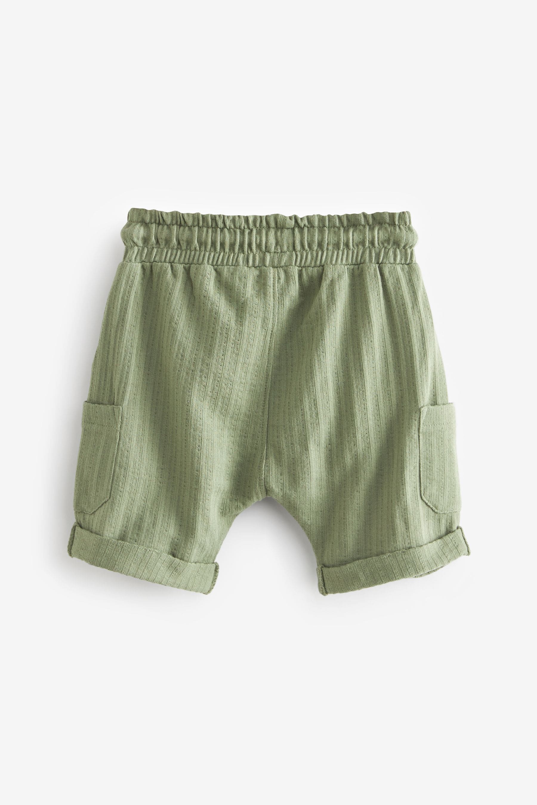 Khaki Green 100% Cotton Lightweight Textured Jersey Shorts (3mths-7yrs)