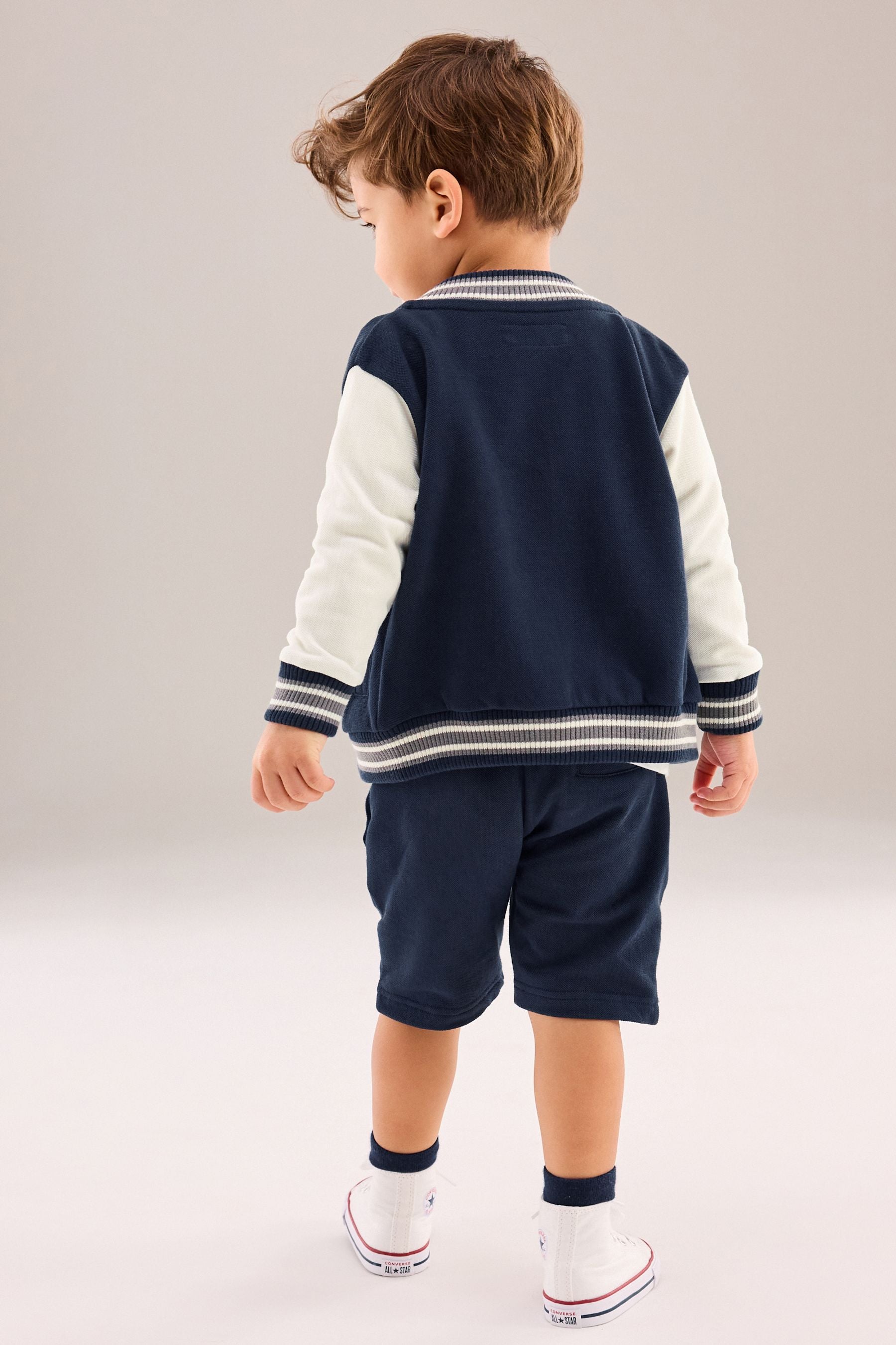 Navy Blue Letterman and Shorts Set (3mths-7yrs)