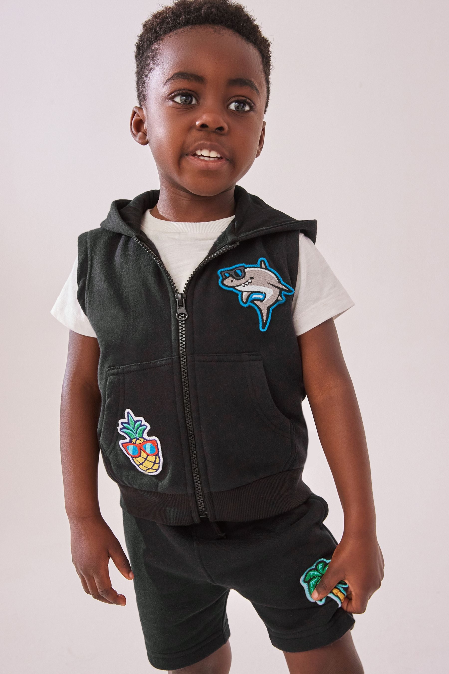 Charcoal Grey 100% Cotton Hoodie Gilet and Shorts Set (3mths-7yrs)