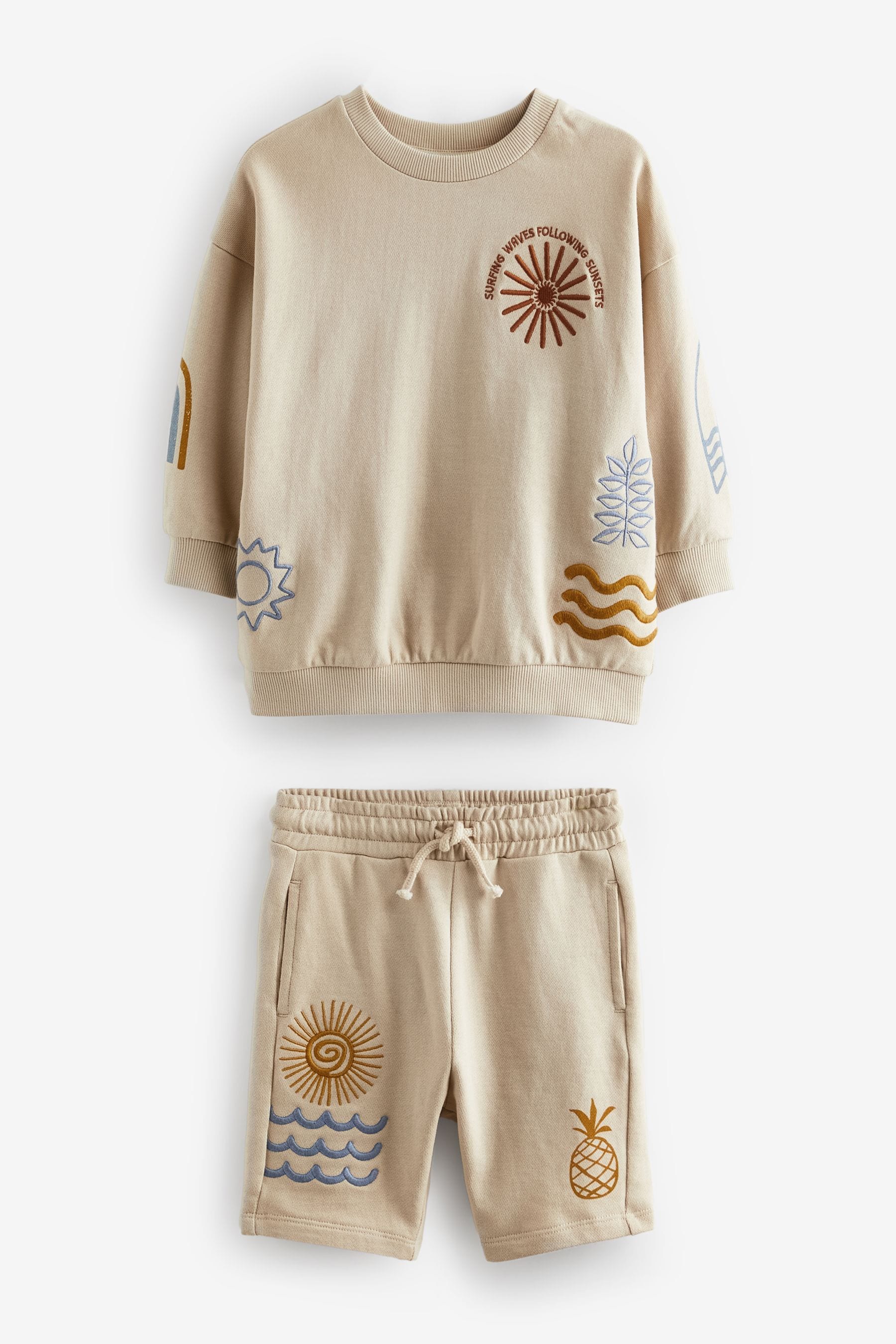 Stone Summer Jersey Crew Neck Sweatshirt and Short Set (3mths-7yrs)