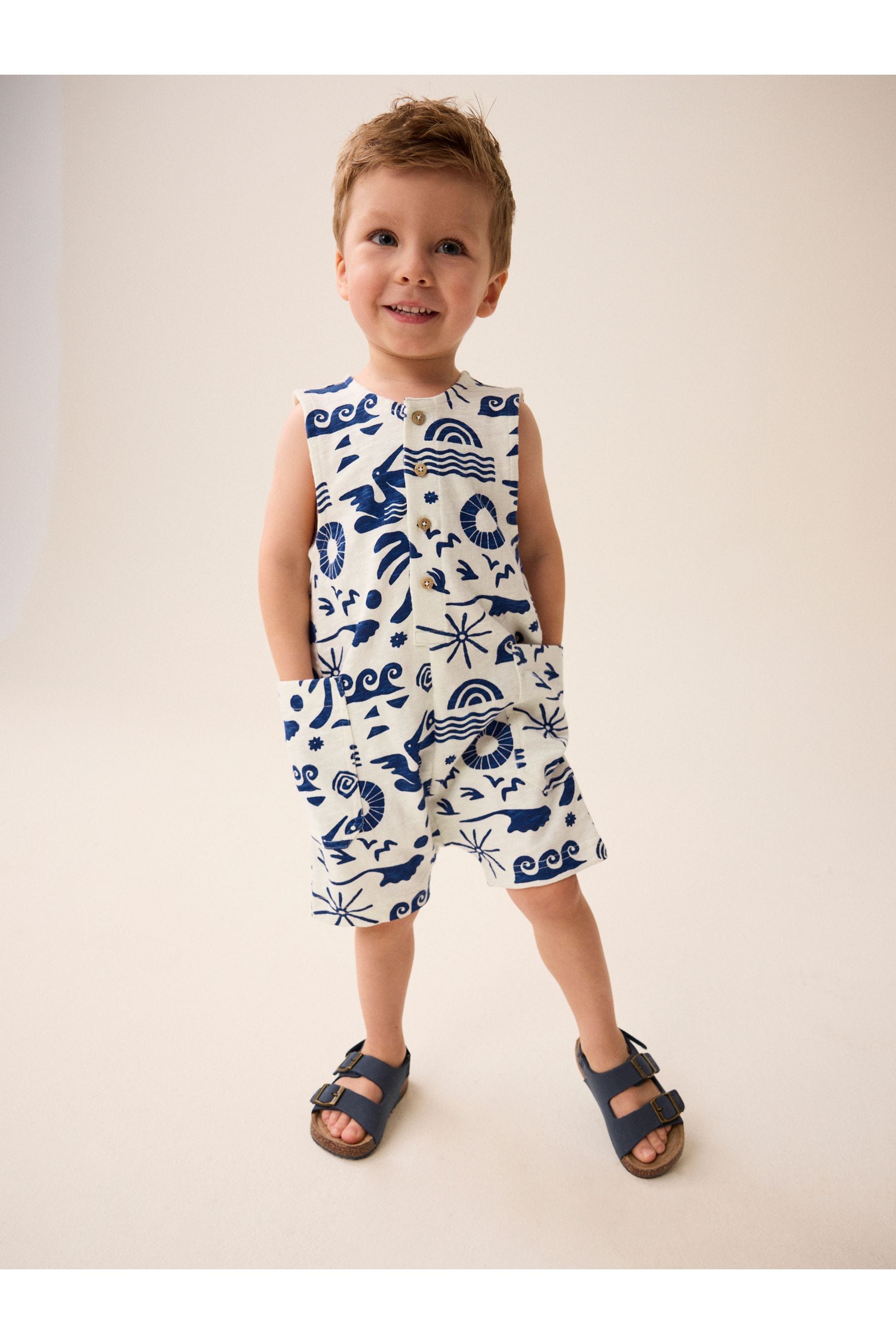 Cobalt Blue/Ecru All-Over Print All-In-One (3mths-7yrs)