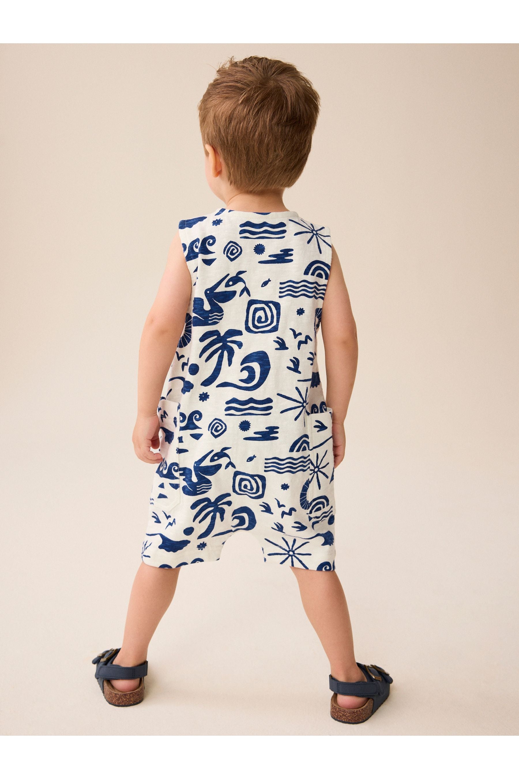 Cobalt Blue/Ecru All-Over Print All-In-One (3mths-7yrs)