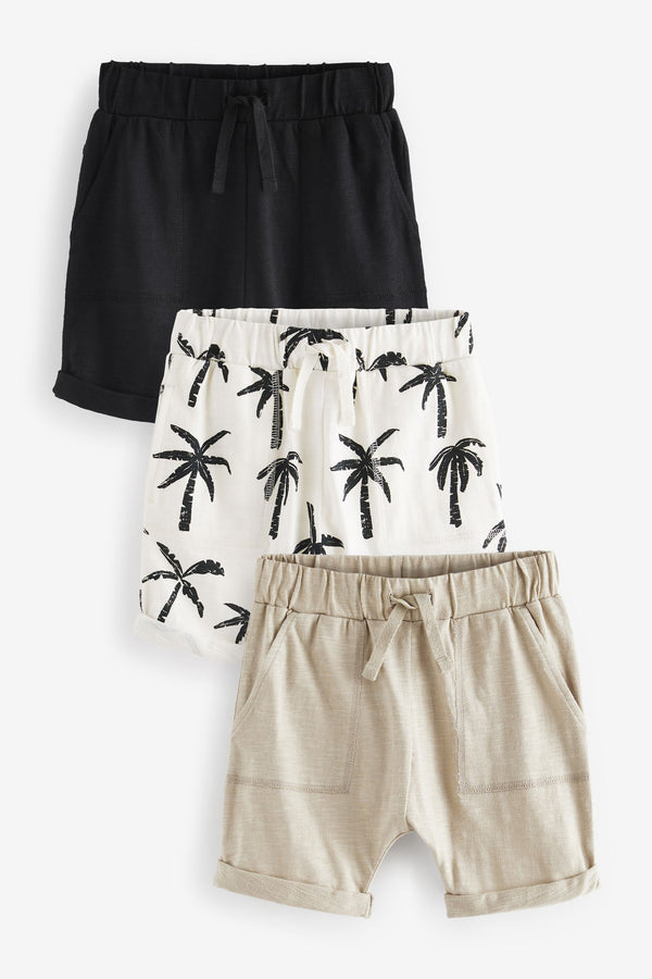 Monochrome Palm Trees All-Over Print Lightweight 100% Cotton Jersey Shorts 3 Pack (3mths-7yrs)