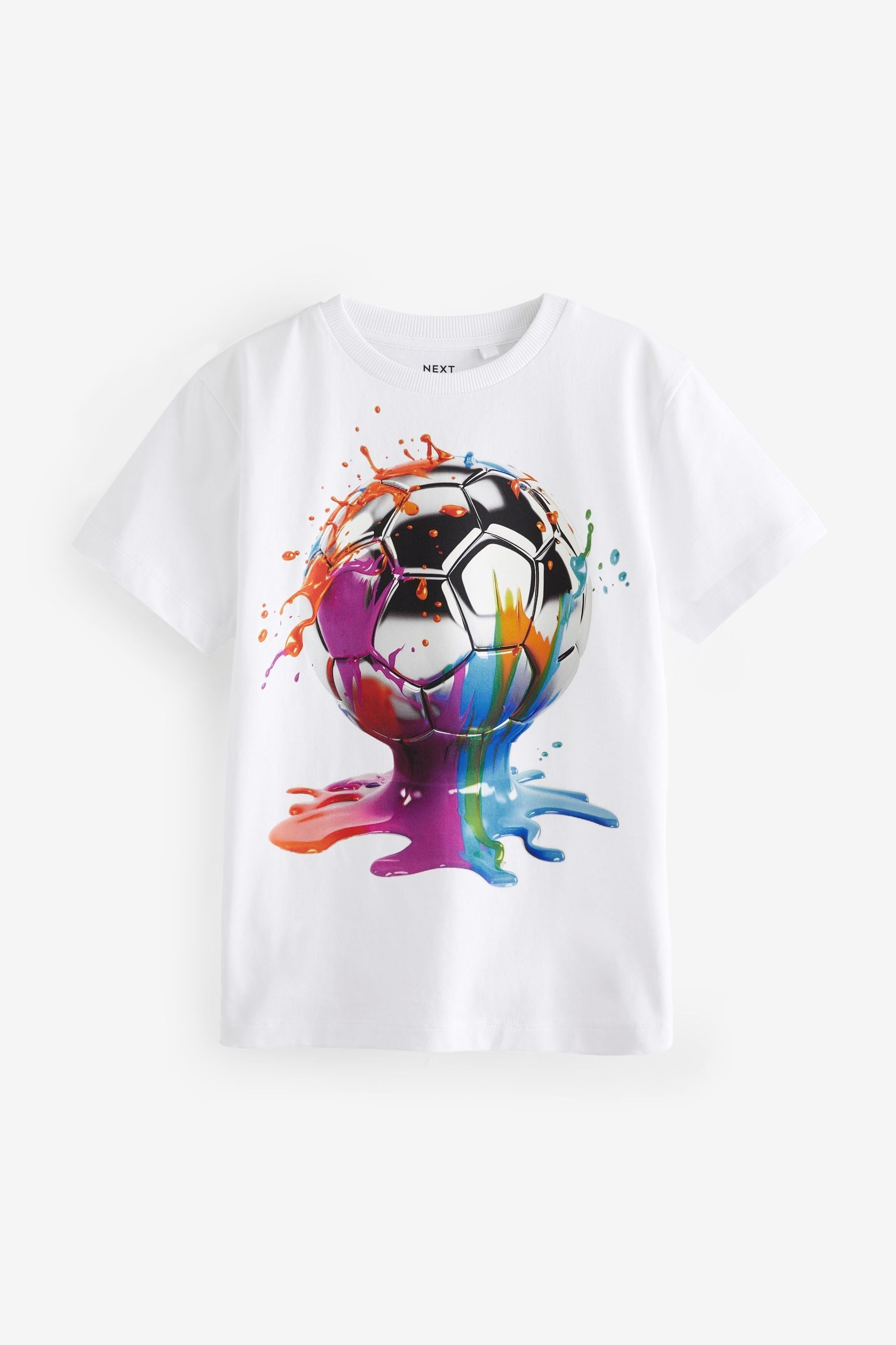 White Drippy Football Short Sleeve Graphic T-Shirt (3-16yrs)