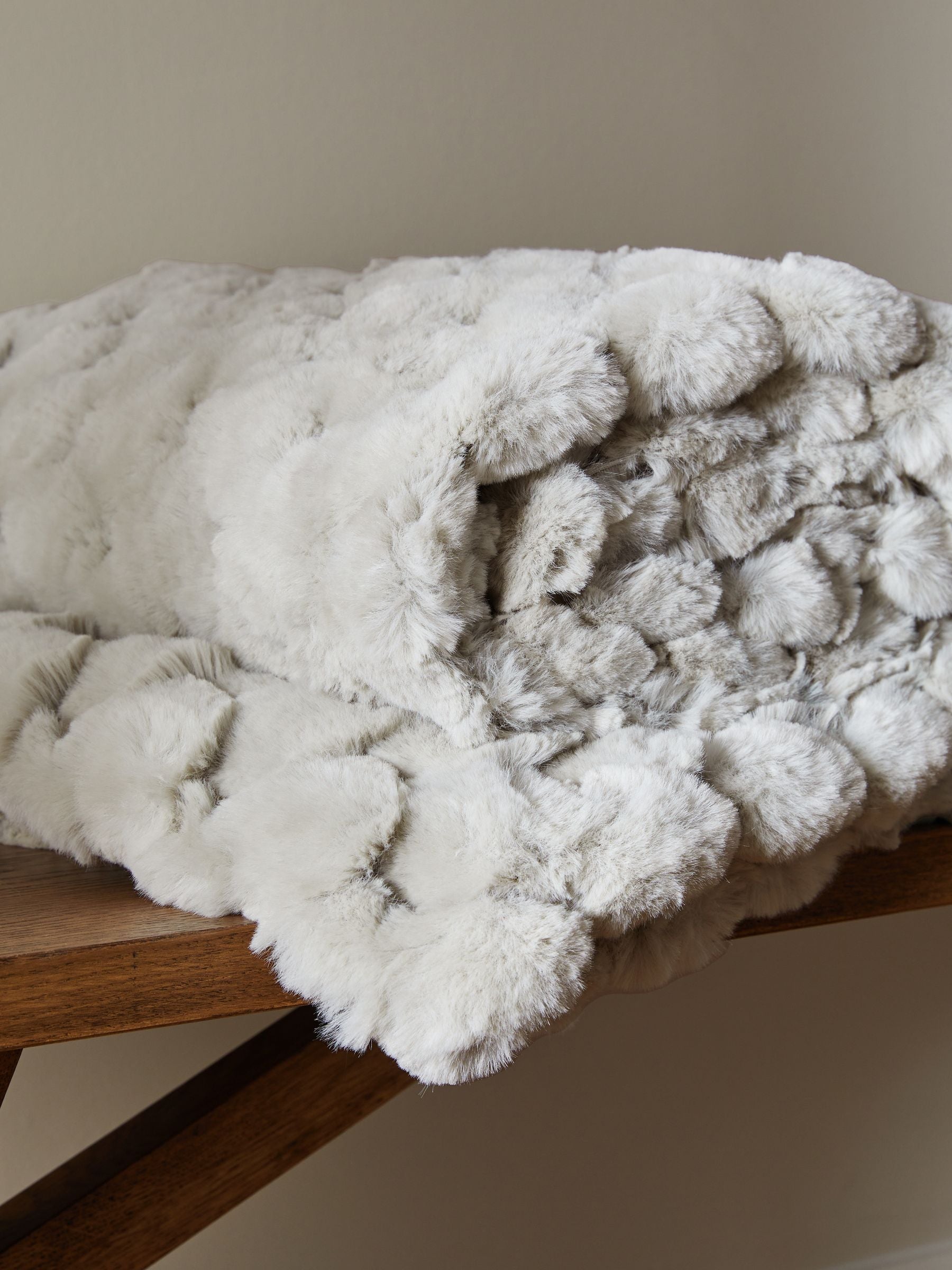 Grey Luna Scalloped Plush Faux Fur Throw