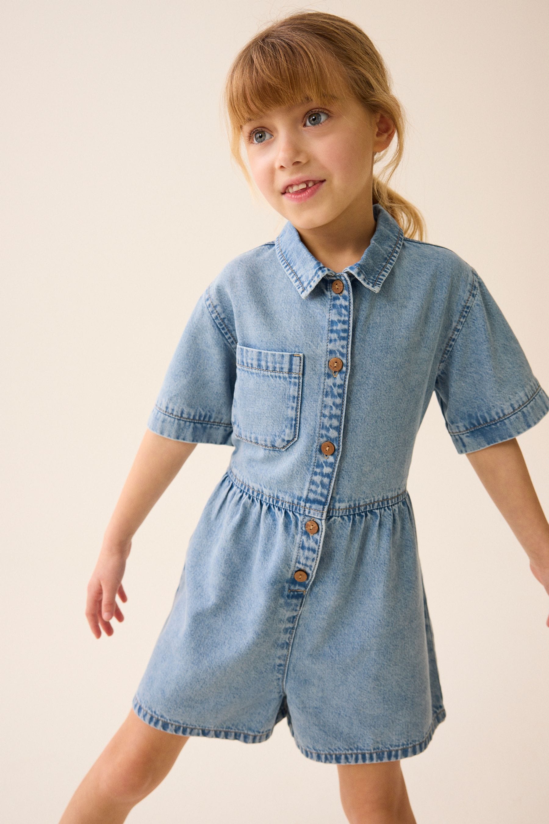 Blue Denim Shirt Playsuit (3-16yrs)