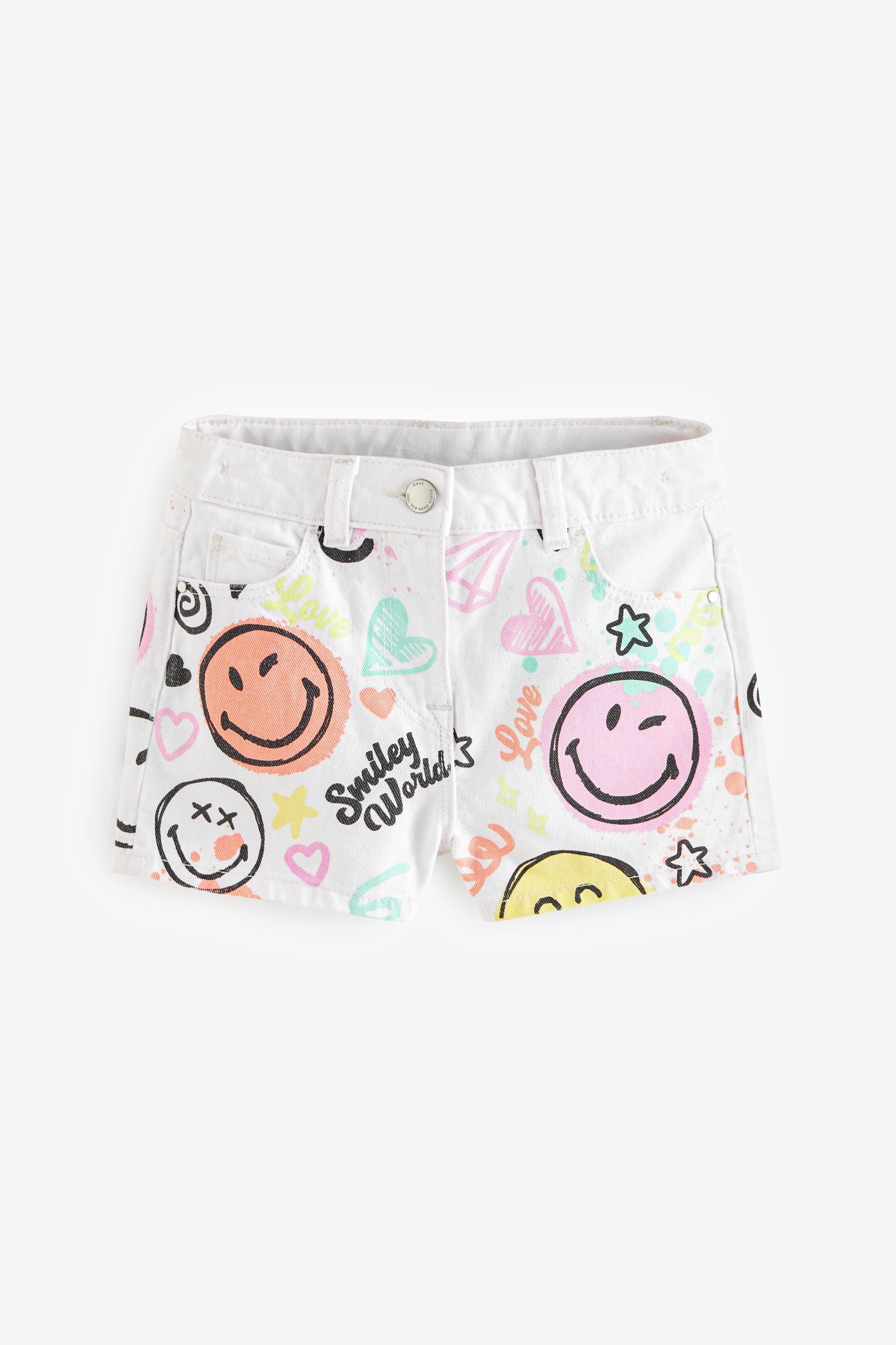 Chalk White Demin Smileyworld Frayed Edge Shorts (3-16yrs)