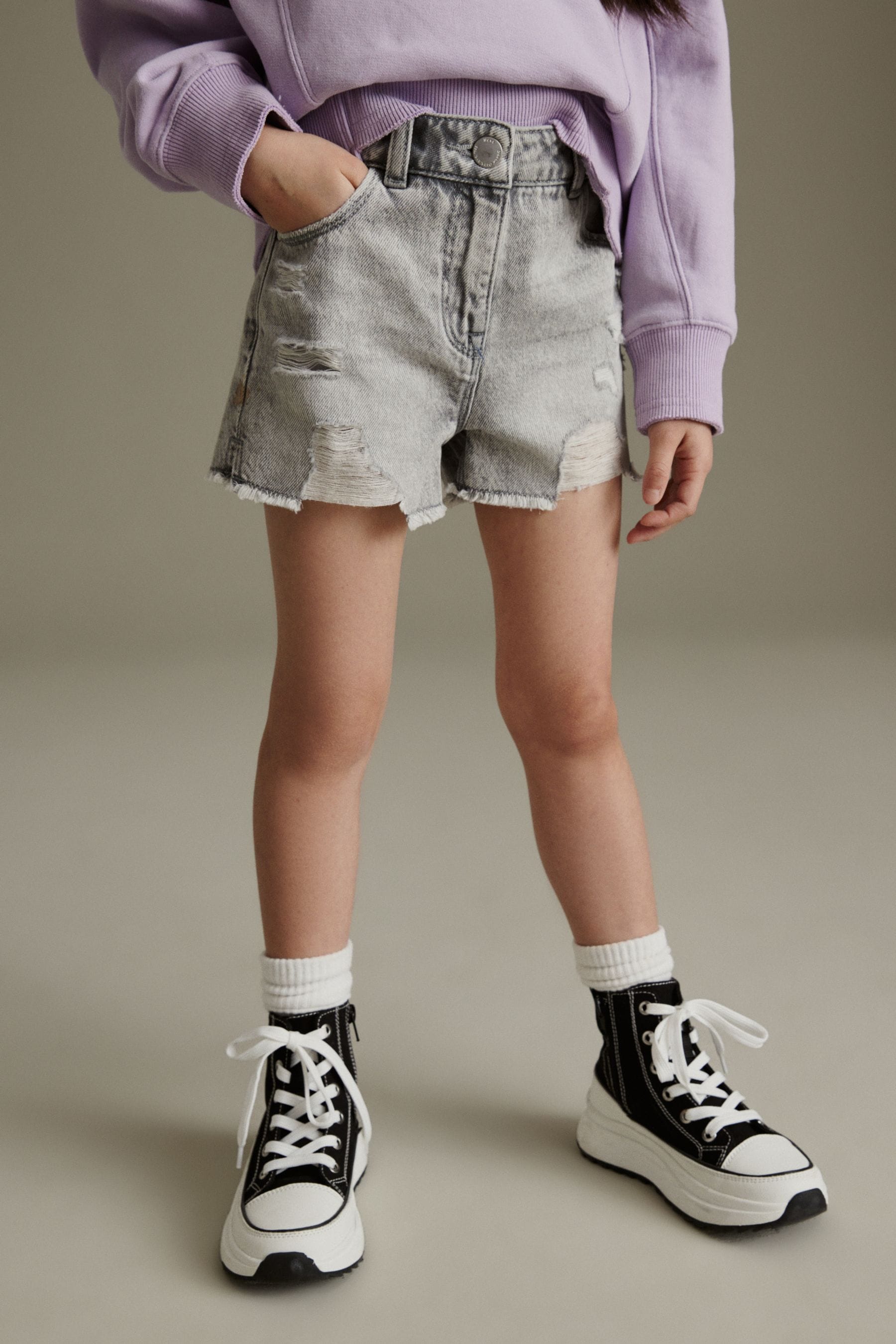 Grey Frayed Edge Distressed Shorts (3-16yrs)