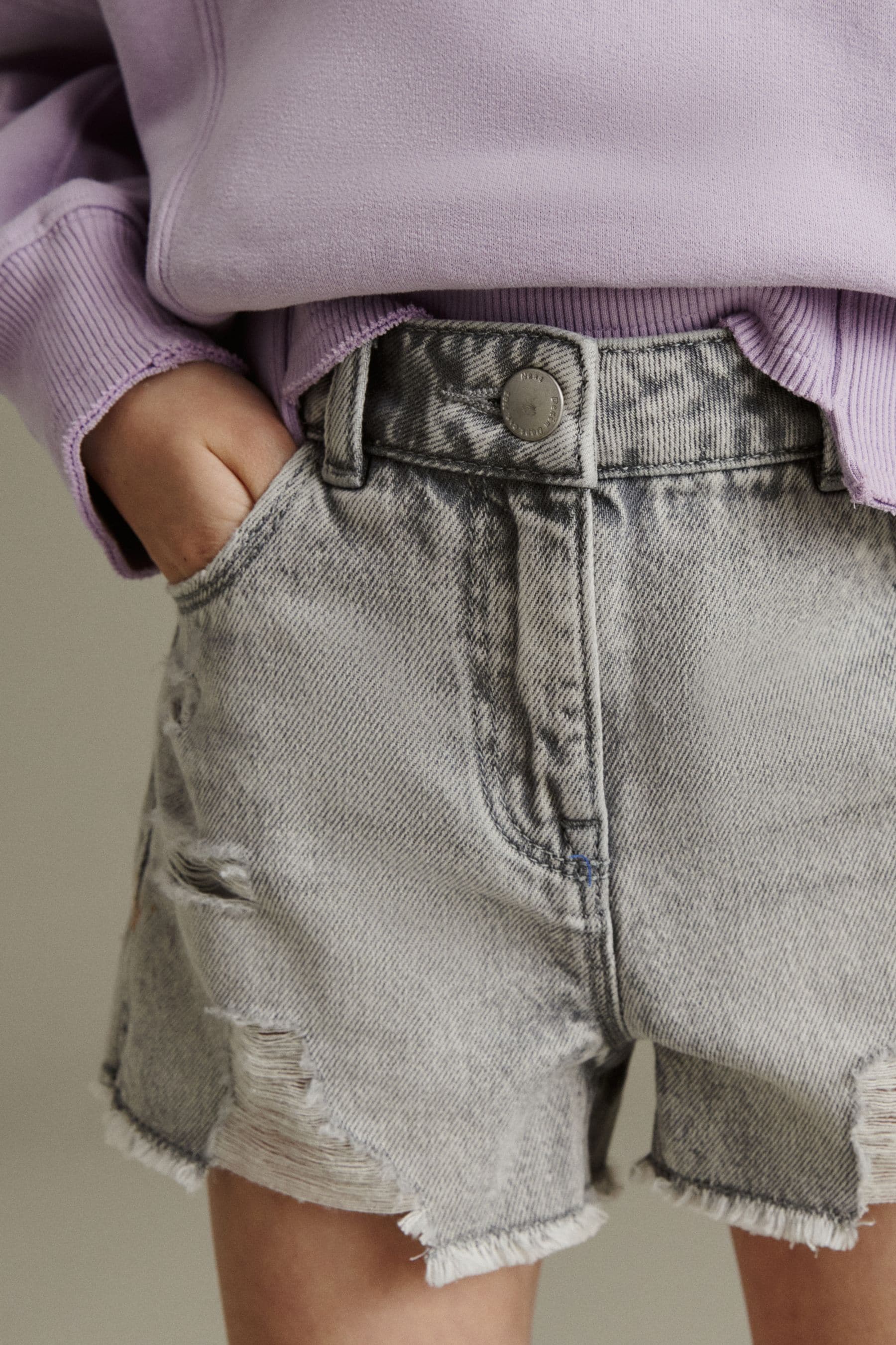 Grey Frayed Edge Distressed Shorts (3-16yrs)