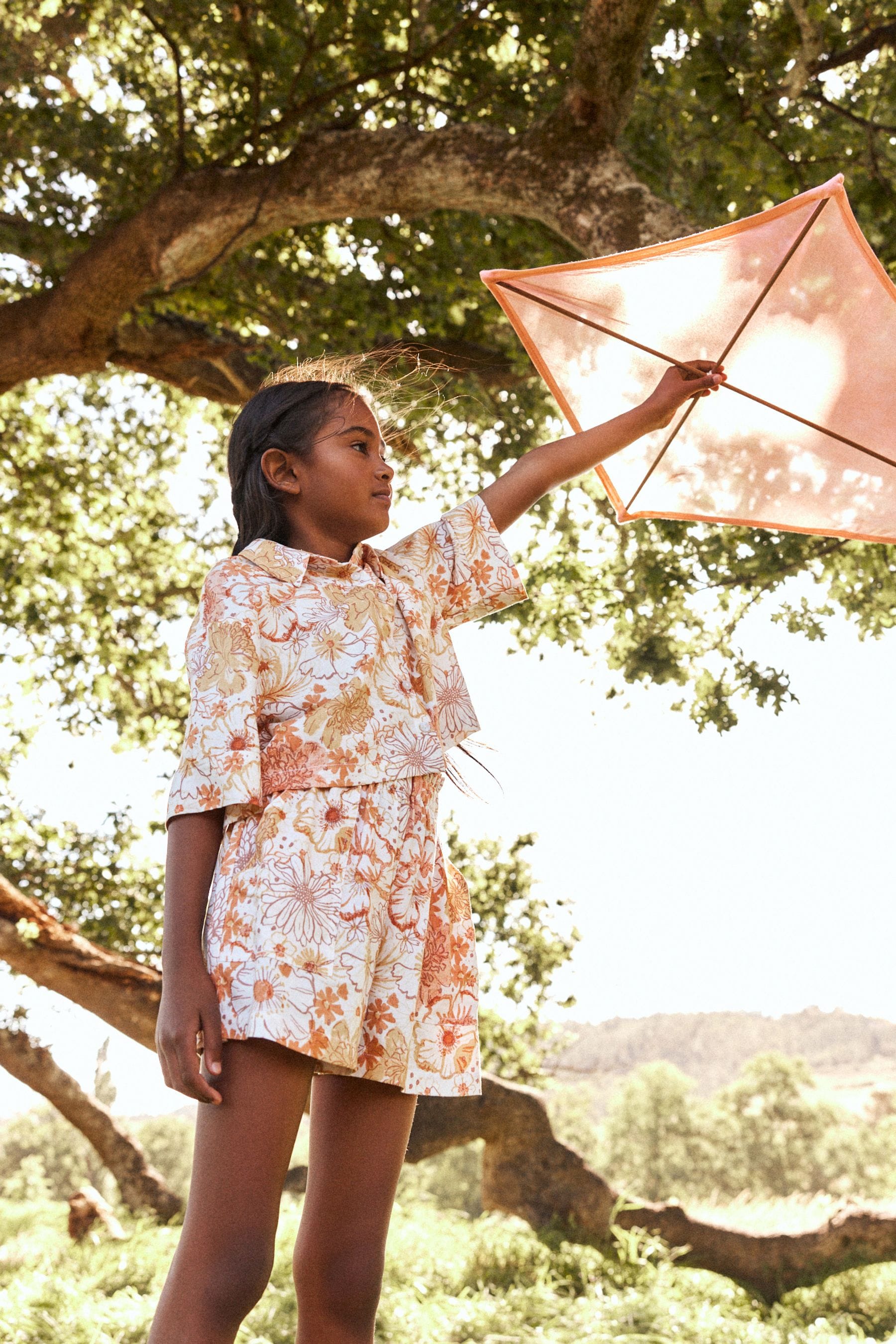 Orange Floral Boxy Shirt & Short Co-ord Set (3-16yrs)