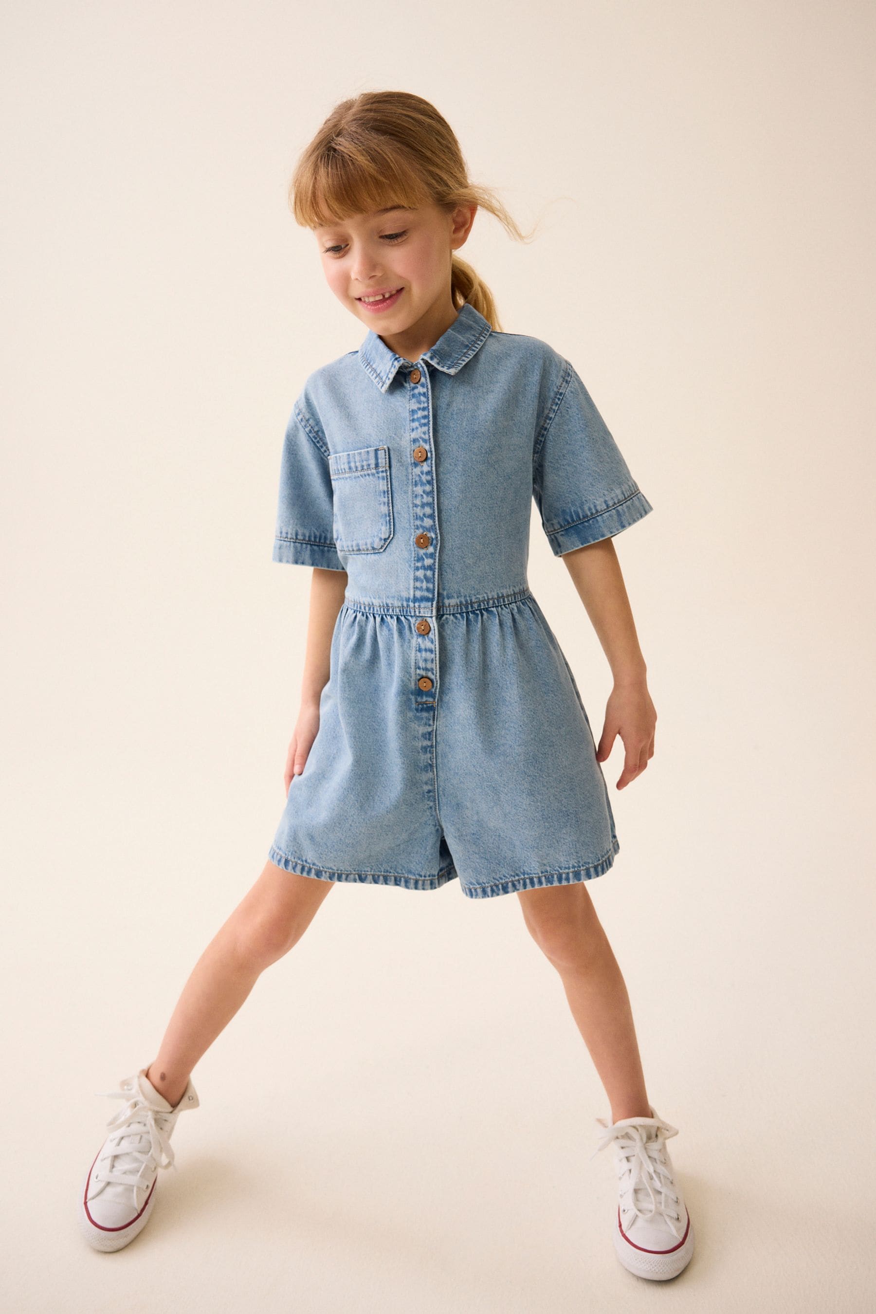 Blue Denim Shirt Playsuit (3-16yrs)