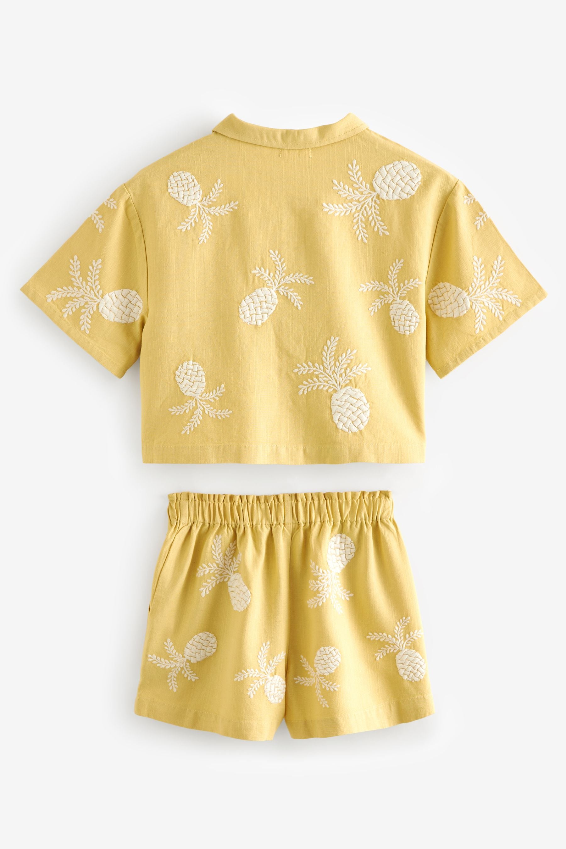 Ochre/Cream Embroidered Co-ord Shirt & Shorts With Linen Set (3-16yrs)