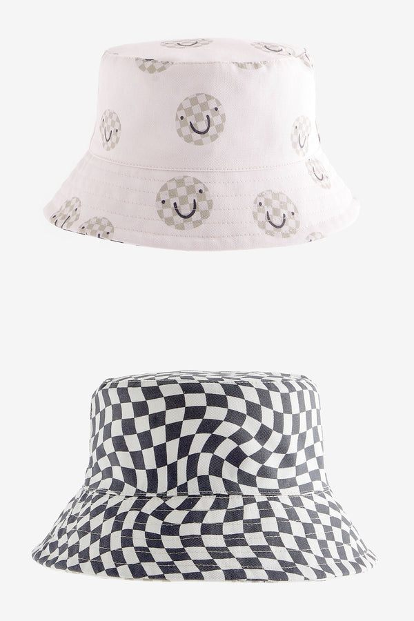 Checkerboard Smile Print Reversible Bucket 100% Cotton Hat (3mths-6yrs)