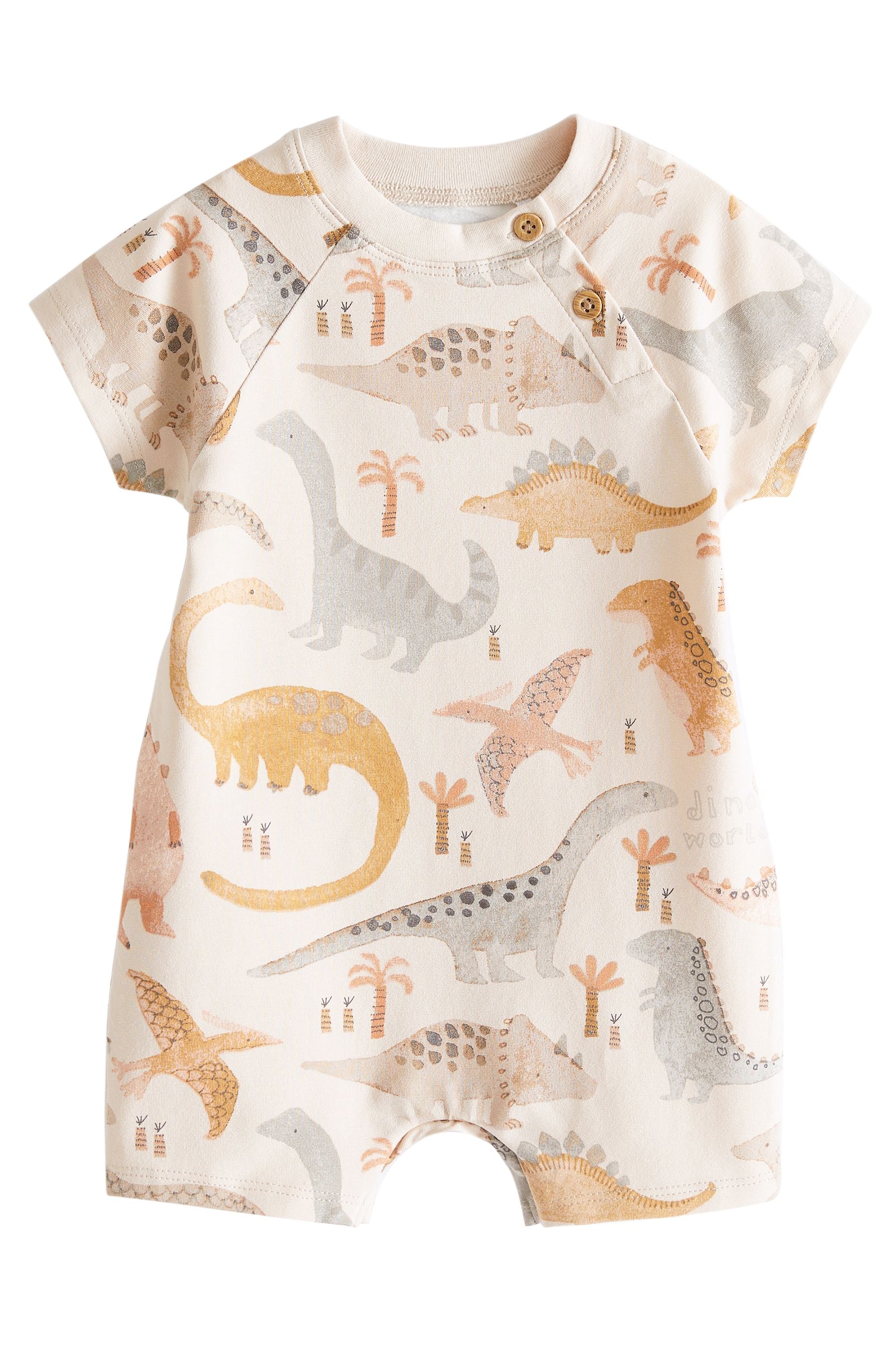 Neutral Dinosaur Baby Jersey Rompers 3 Pack