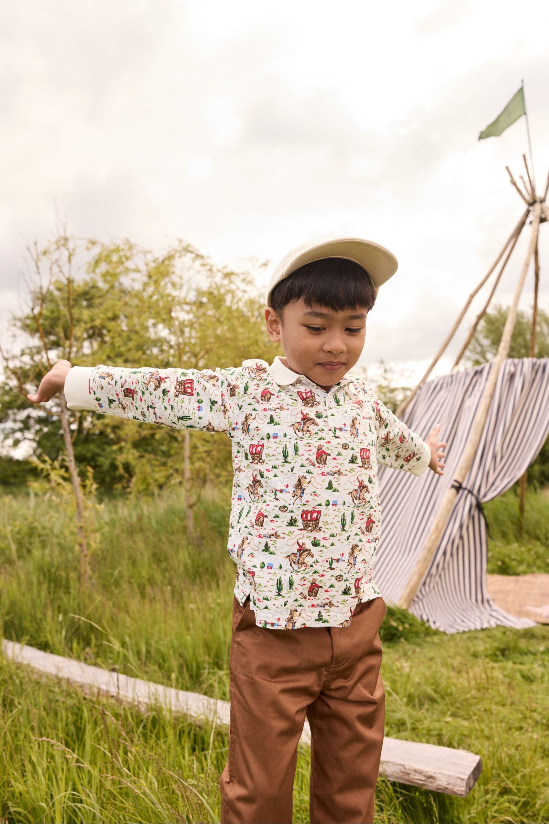 Ecru White Cath Kidston 100% Cotton Long Sleeve Polo Shirt (3mths-7yrs)