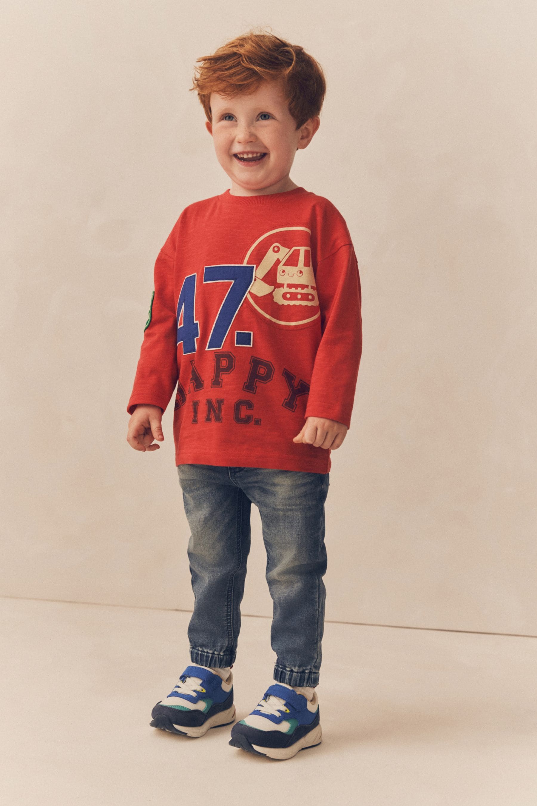 Red Badges 100% Cotton Long Sleeve Varsity T-Shirt (3mths-7yrs)