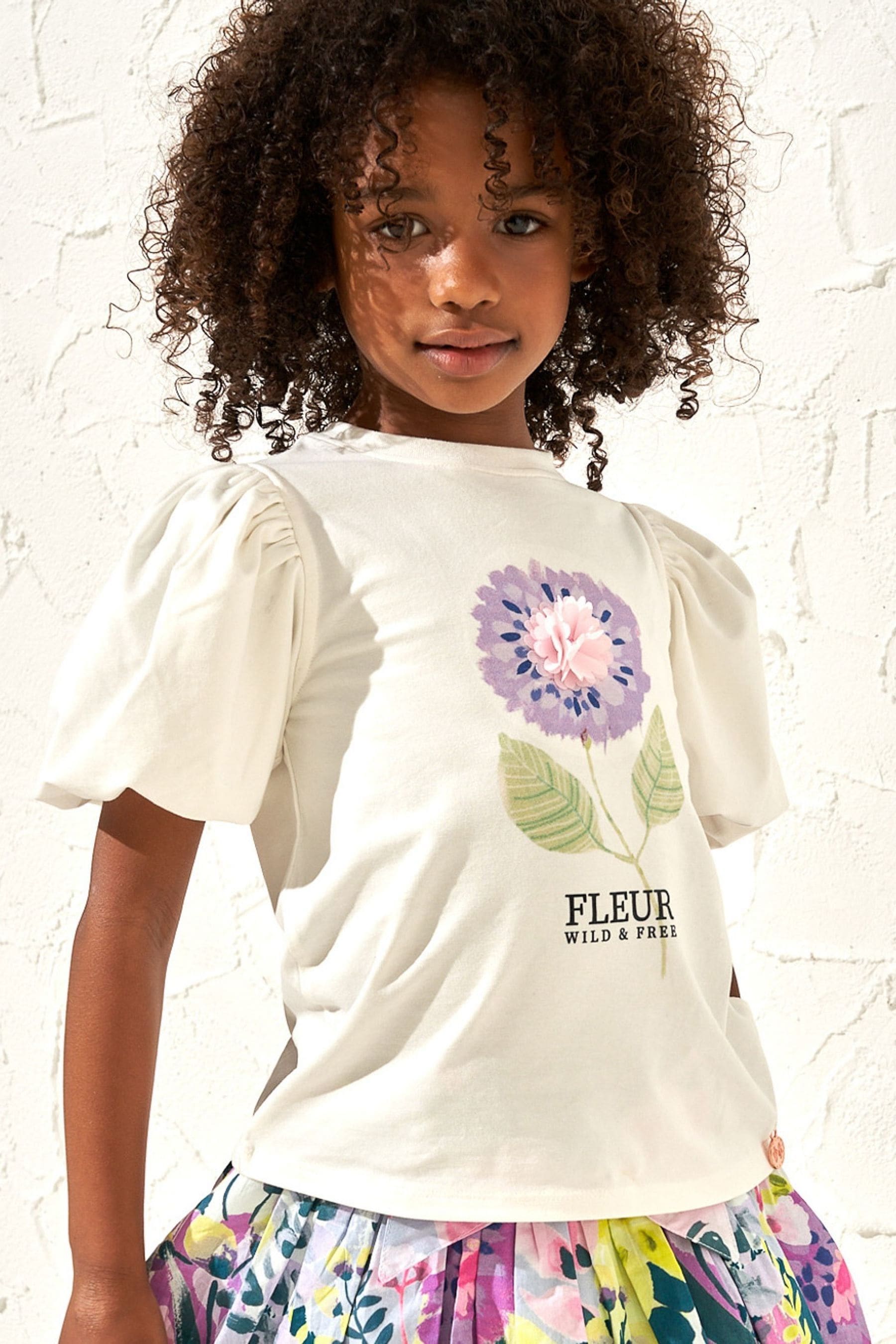 Ivory Cream Angel & Rocket Fleur Puff Sleeve T-Shirt