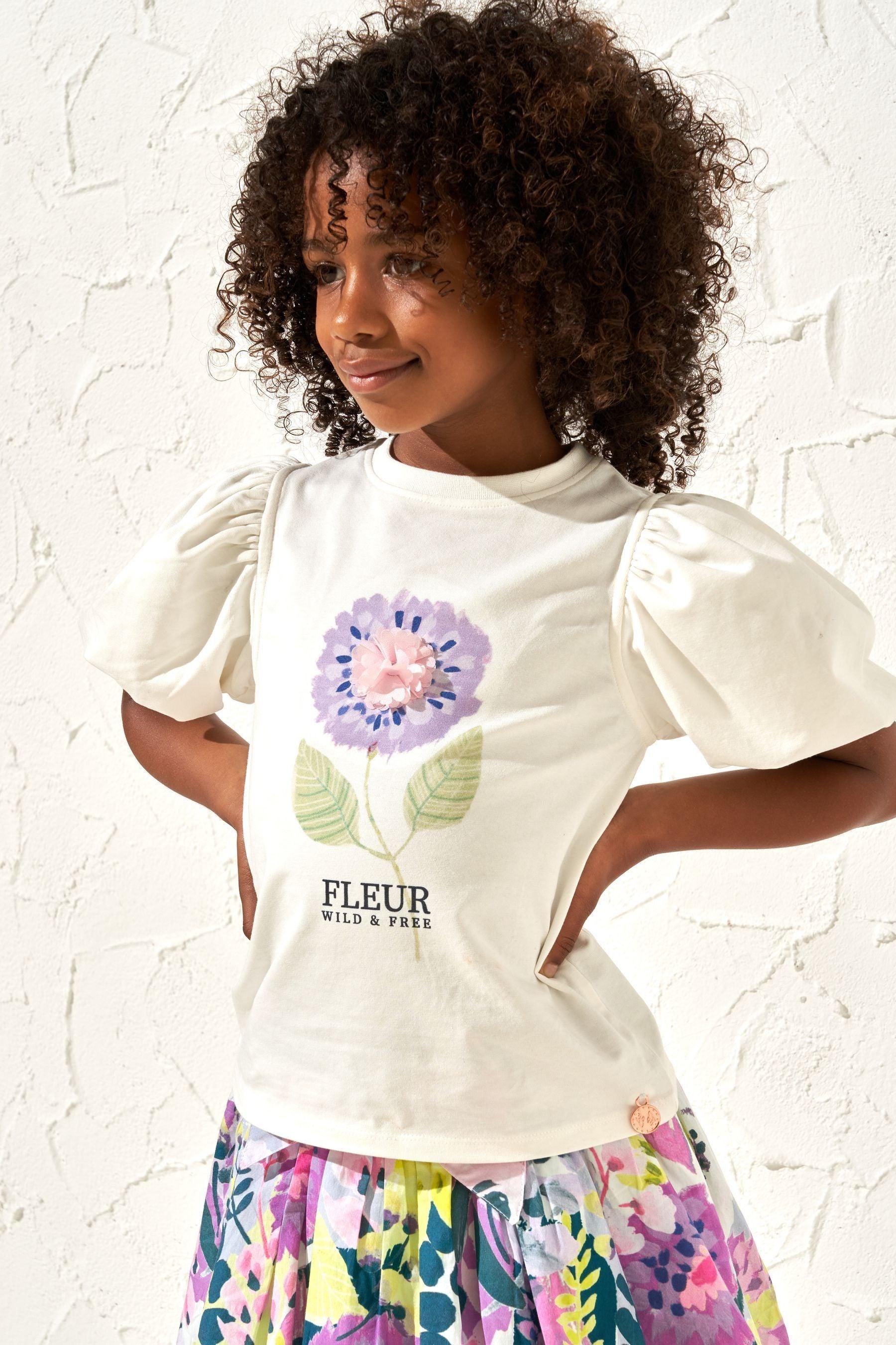 Angel & Rocket Ivory Cream Fleur Puff Sleeve T-Shirt