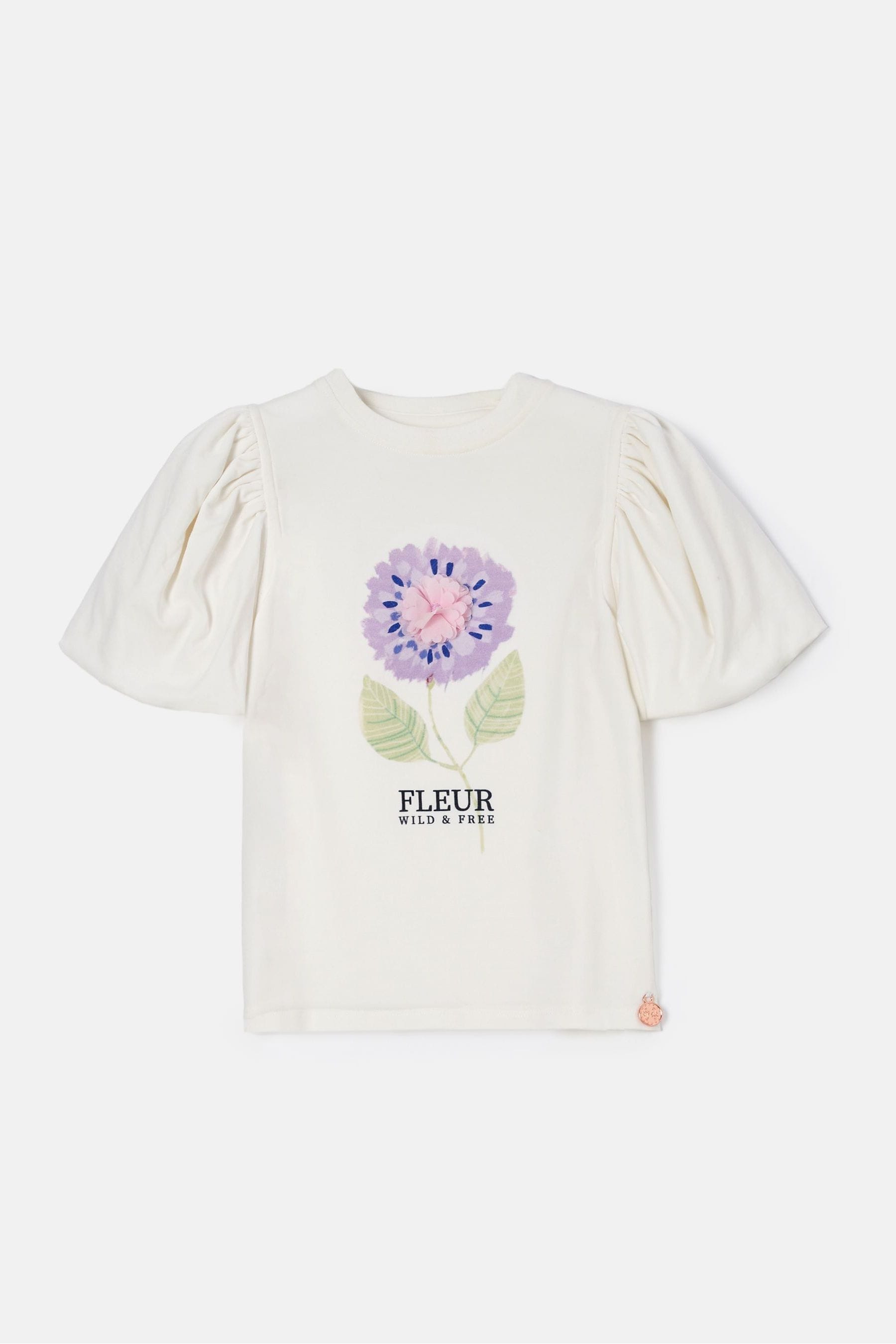 Ivory Cream Angel & Rocket Fleur Puff Sleeve T-Shirt