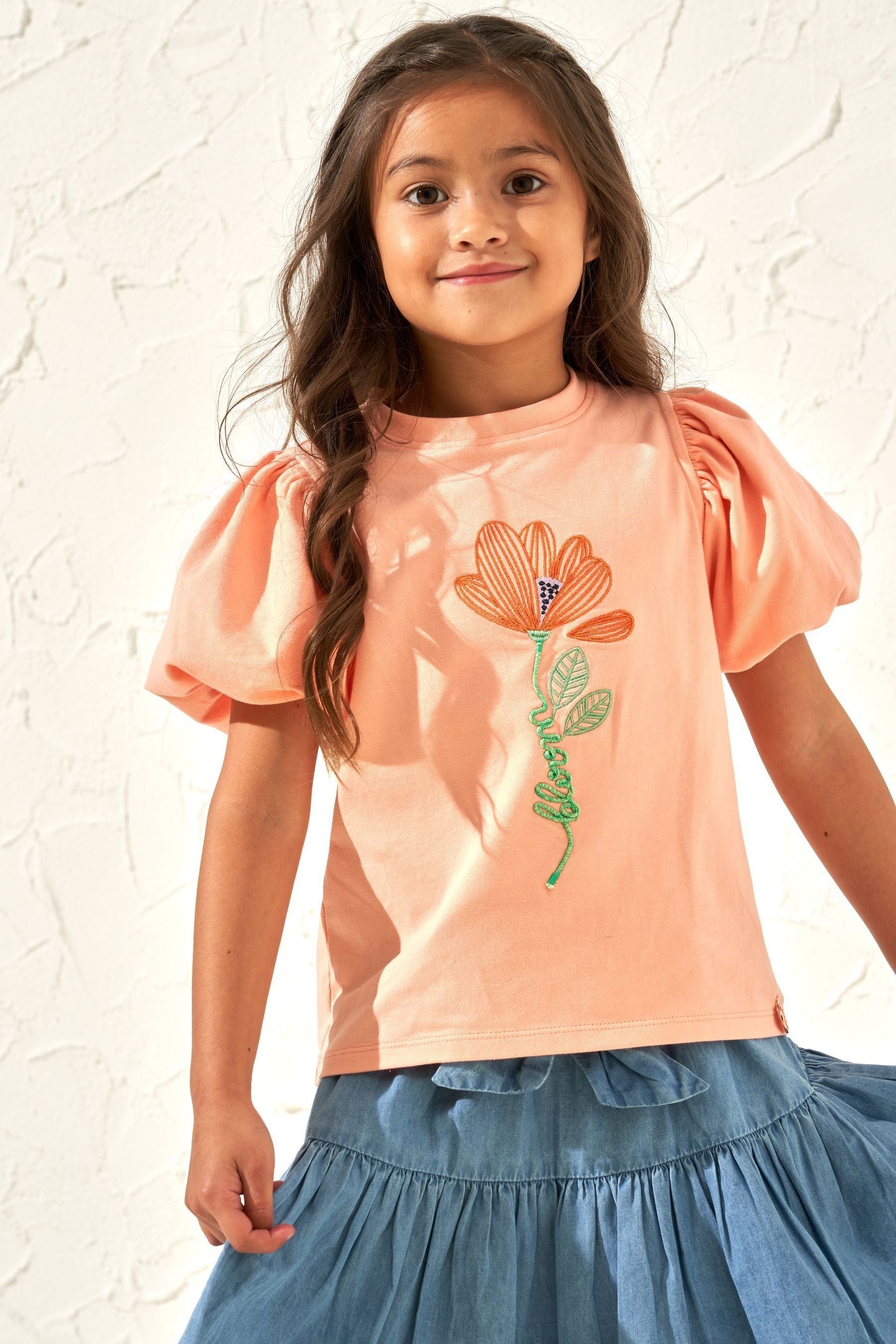 Apricot Orange Angel & Rocket Emmie Puff Sleeve T-Shirt