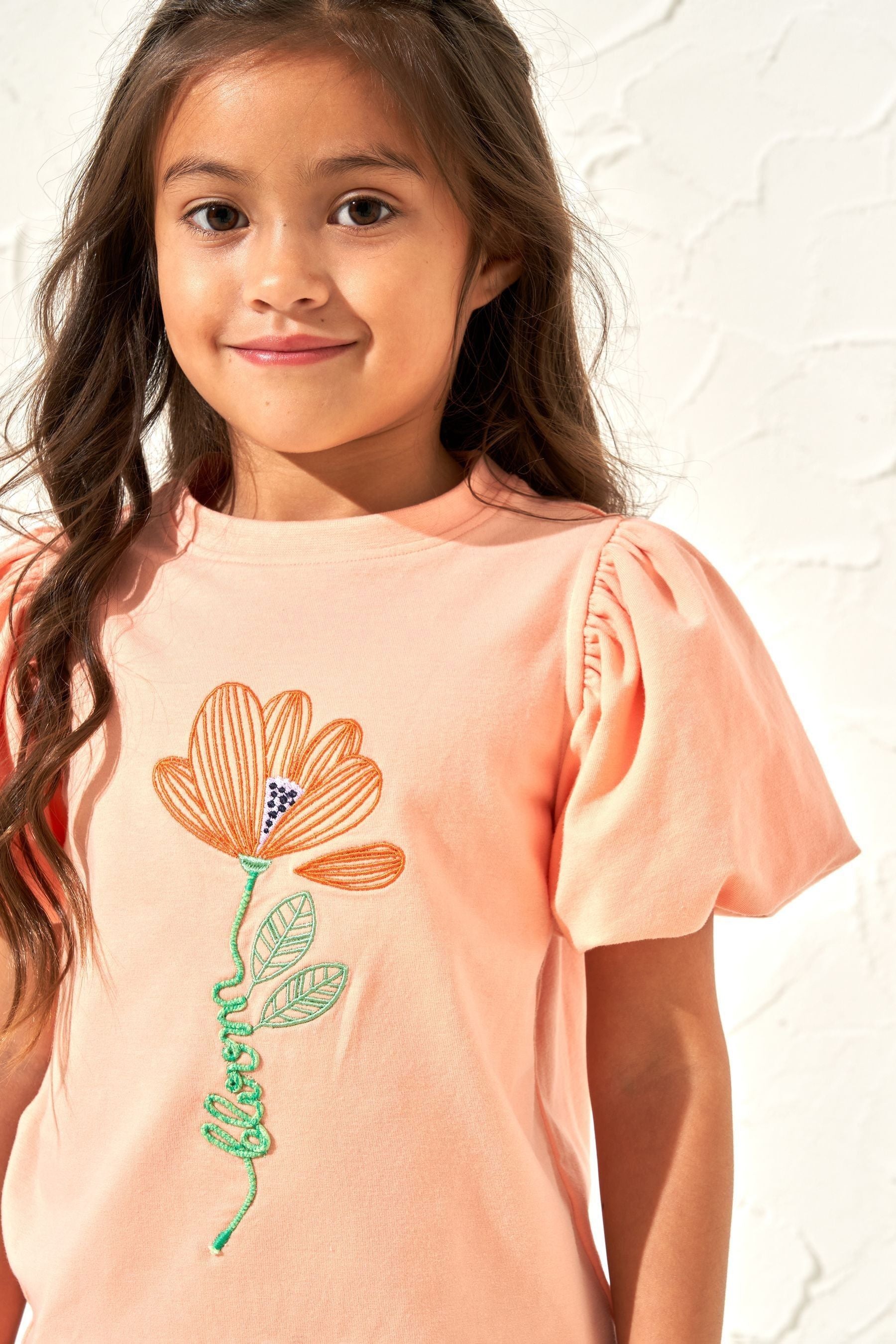 Apricot Orange Angel & Rocket Emmie Puff Sleeve T-Shirt