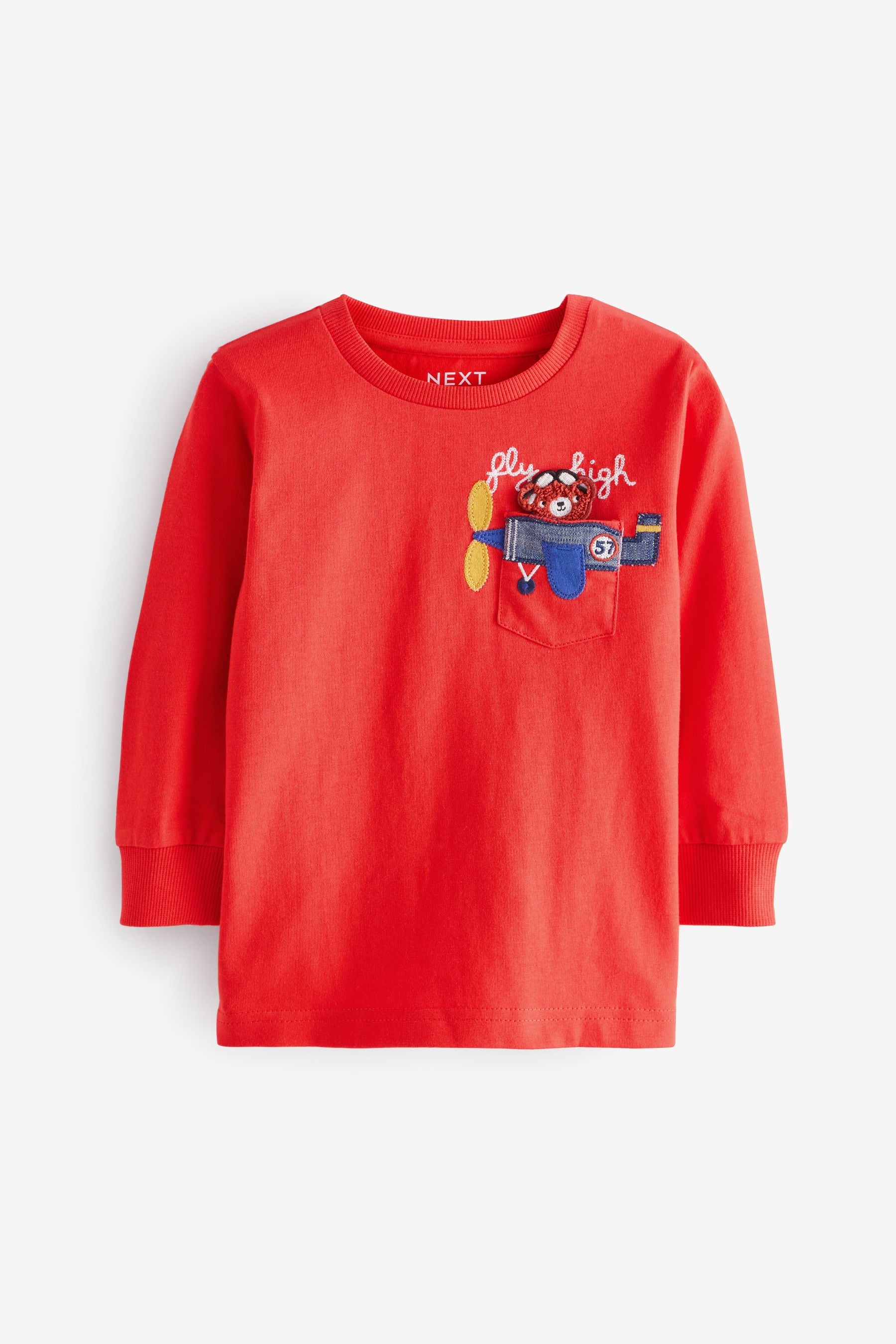 Red Plane Pocket Long Sleeve Interactive T-Shirt (3mths-7yrs)