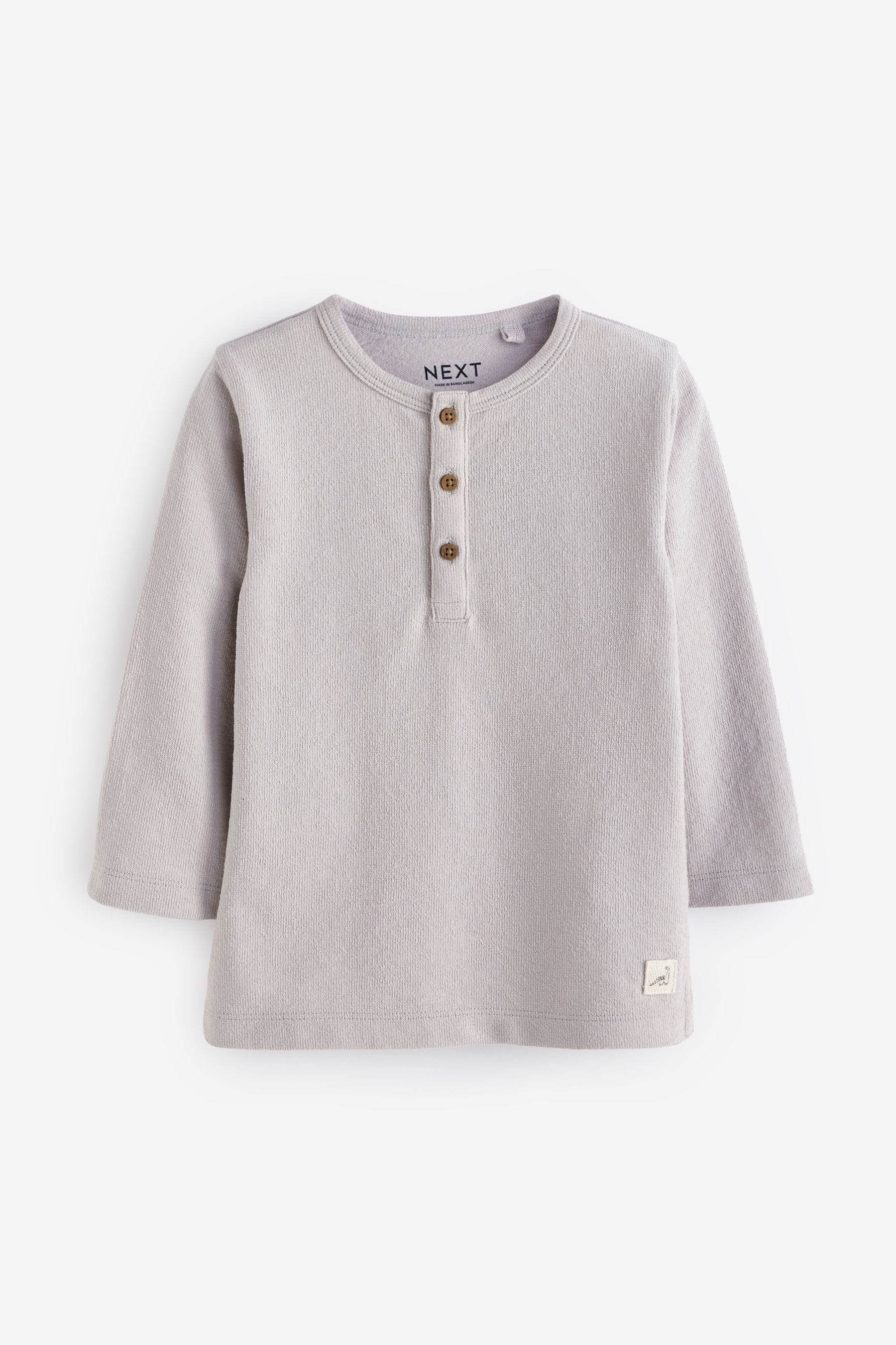 Grey Long Sleeve Henley Neck T-Shirt (3mths-7yrs)