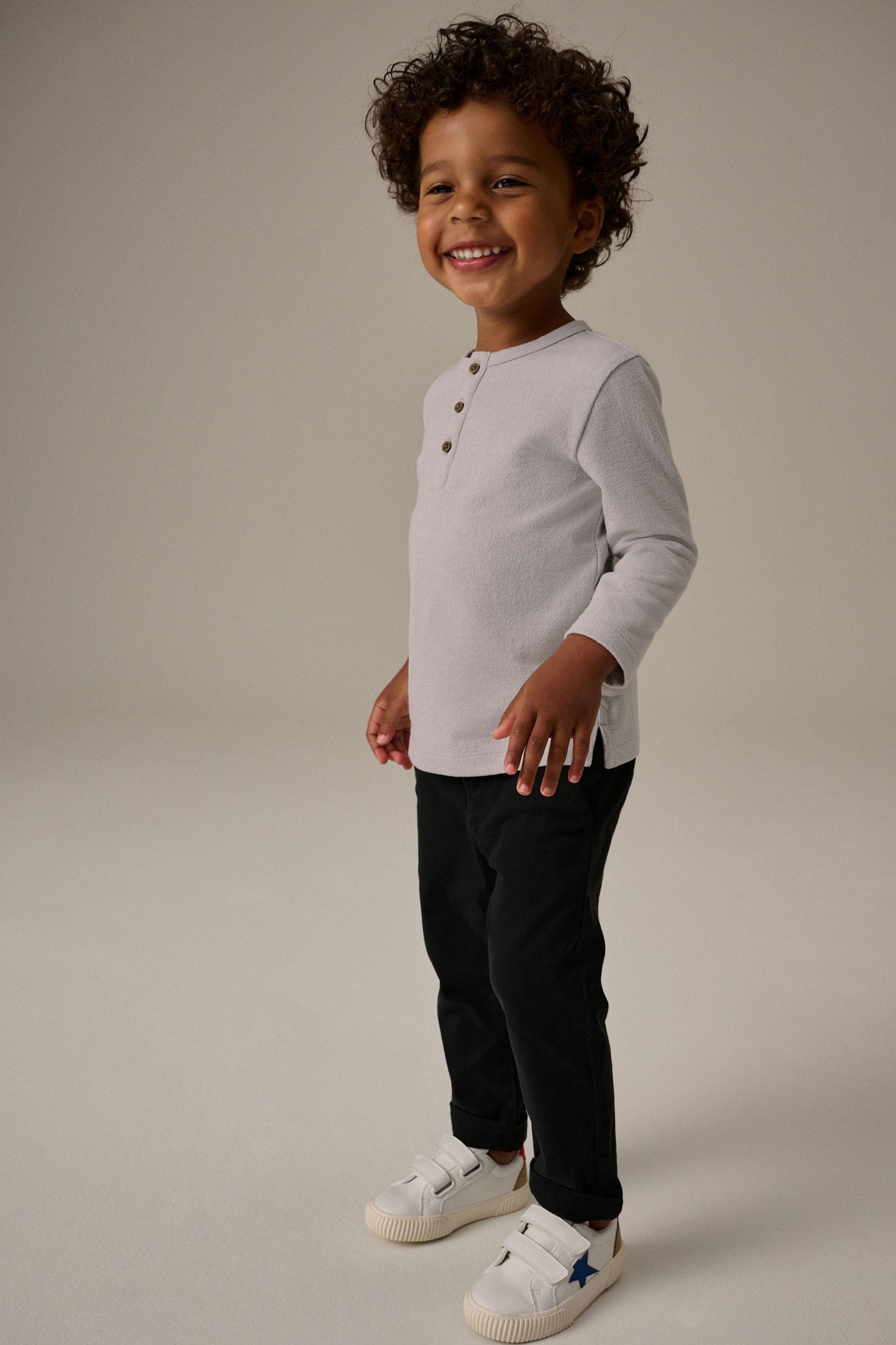 Grey Long Sleeve Henley Neck T-Shirt (3mths-7yrs)