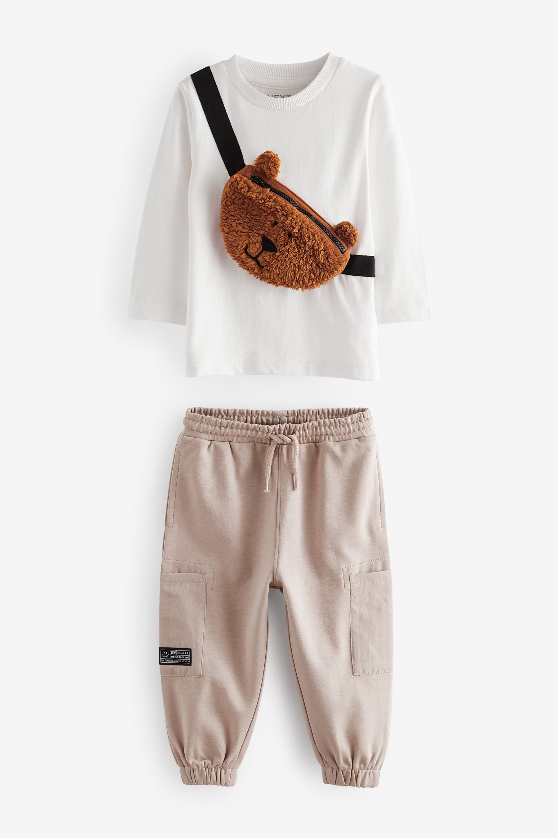 White Bear Long Sleeve 100% Cotton Bumbag T-Shirt And Joggers Set (3mths-7yrs)