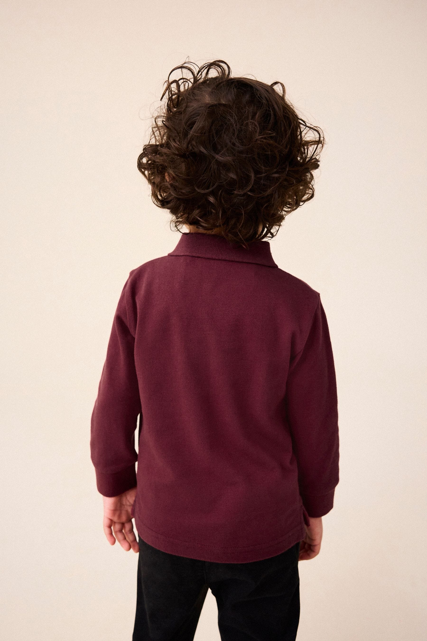 Burgundy Red Long Sleeve 100% Cotton All-Over Embroidered Polo Shirt (3mths-7yrs)