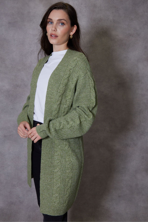 Threadbare Green Ladies Rozanna Cable Detail Cardigan