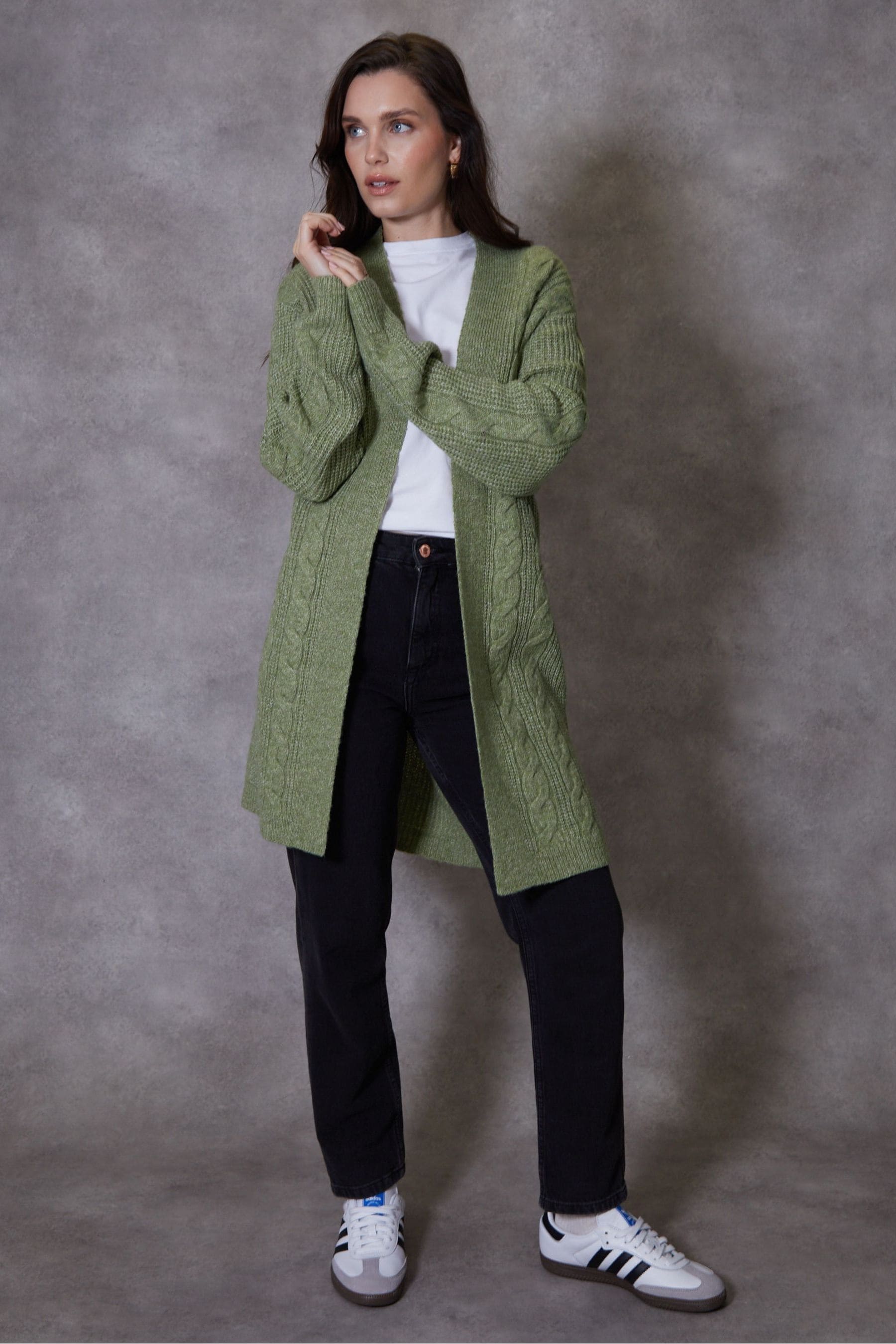 Threadbare Green Ladies Rozanna Cable Detail Cardigan