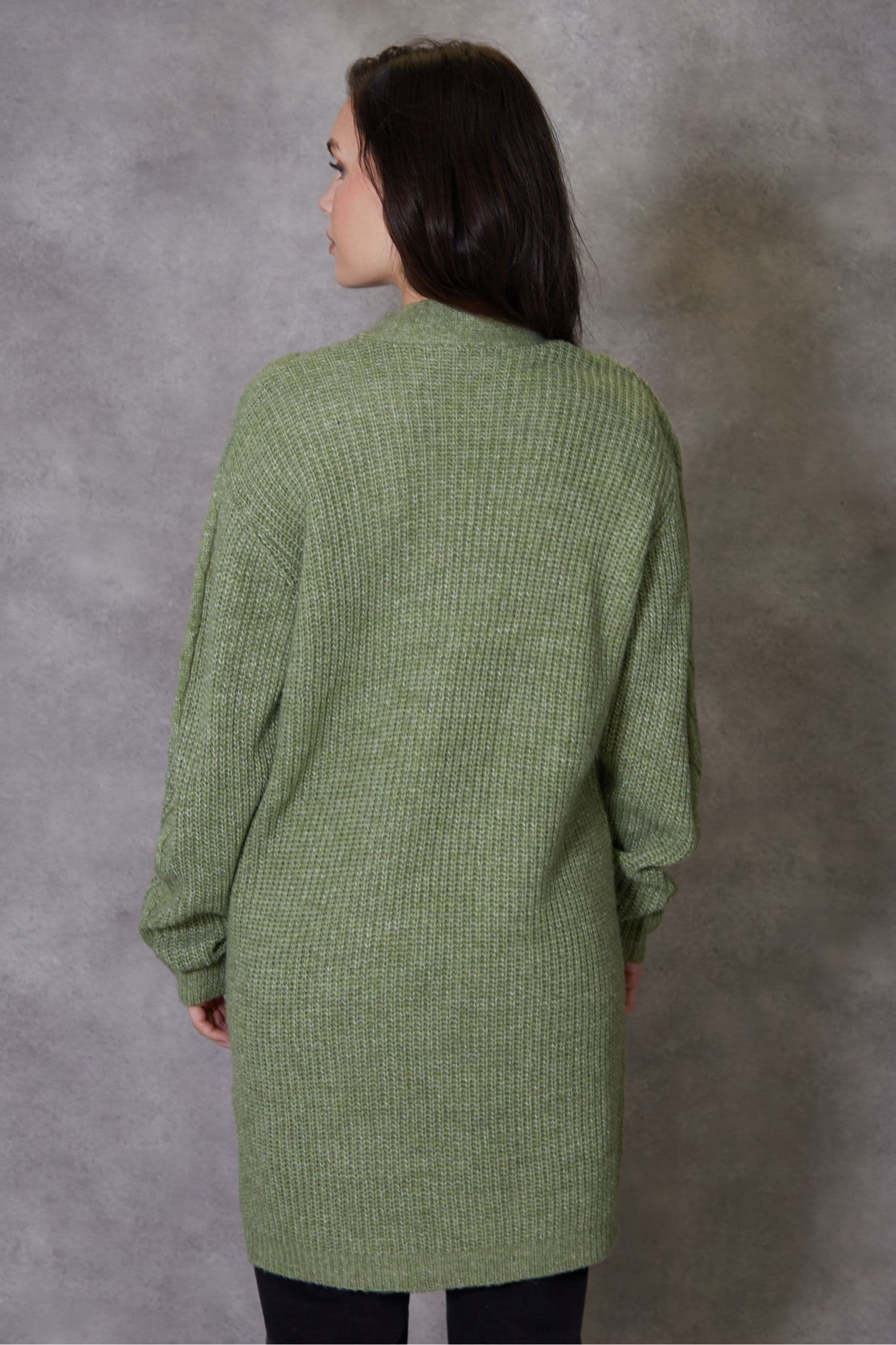 Threadbare Green Ladies Rozanna Cable Detail Cardigan