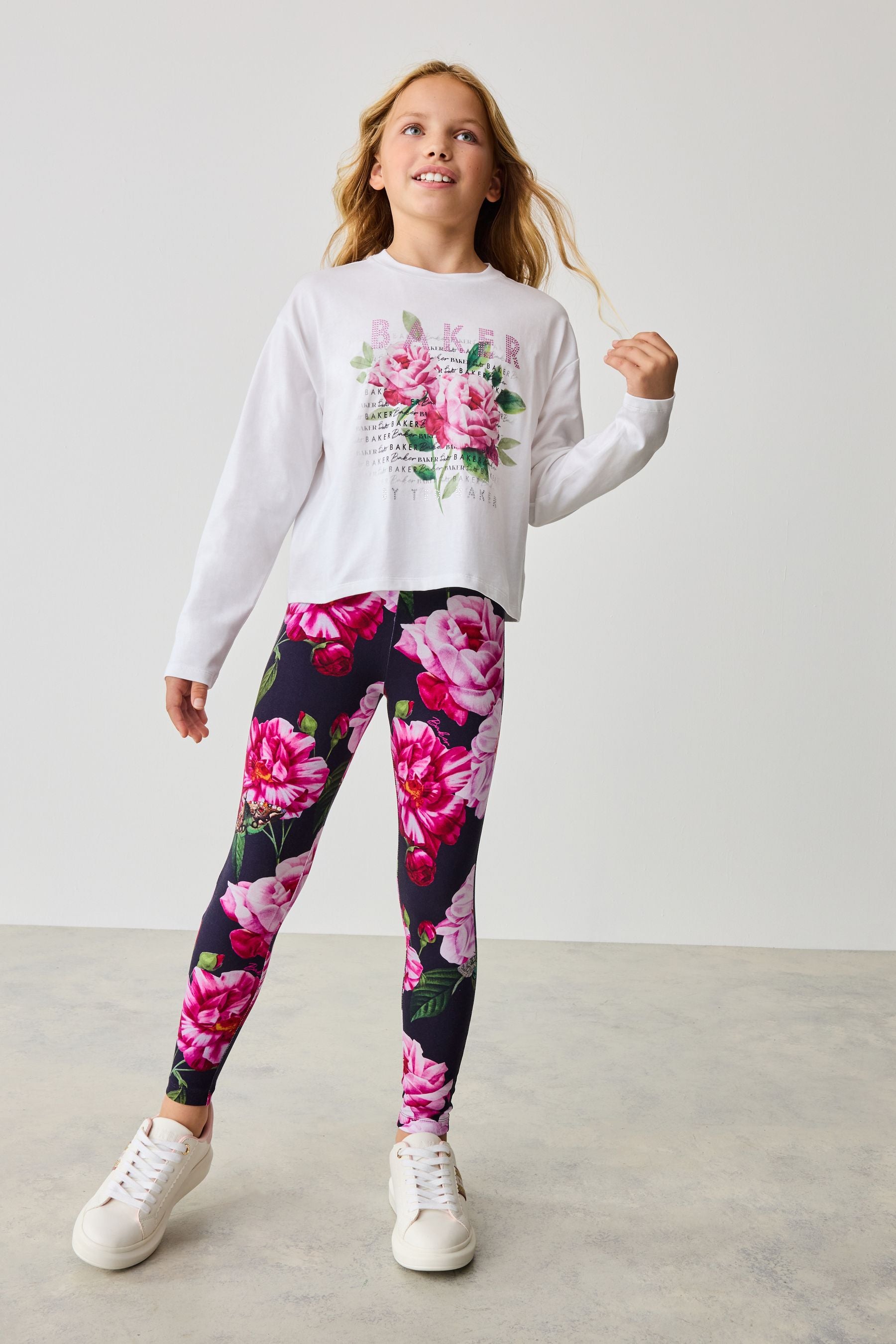 Baker by Ted Baker Navy 100% Cotton Floral Graphic T-Shirt And Legging Set