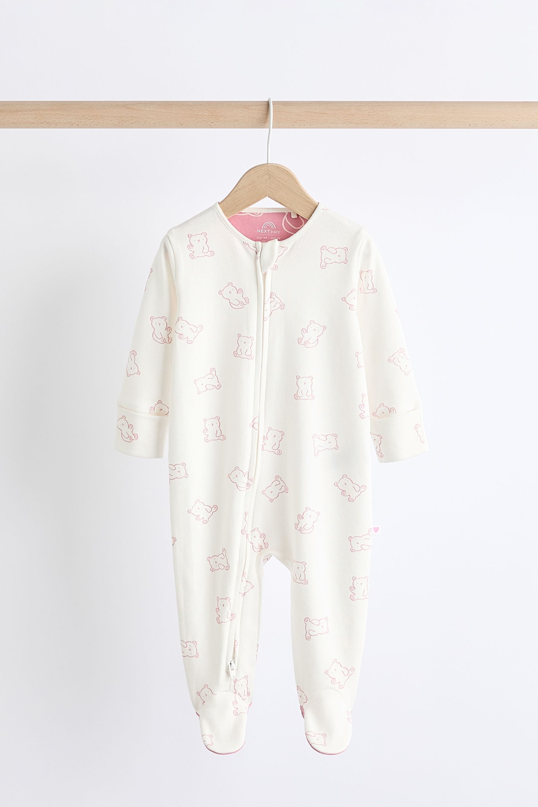 Pink Baby Pink Printed 3 Pack Sleepsuits (0-2yrs)