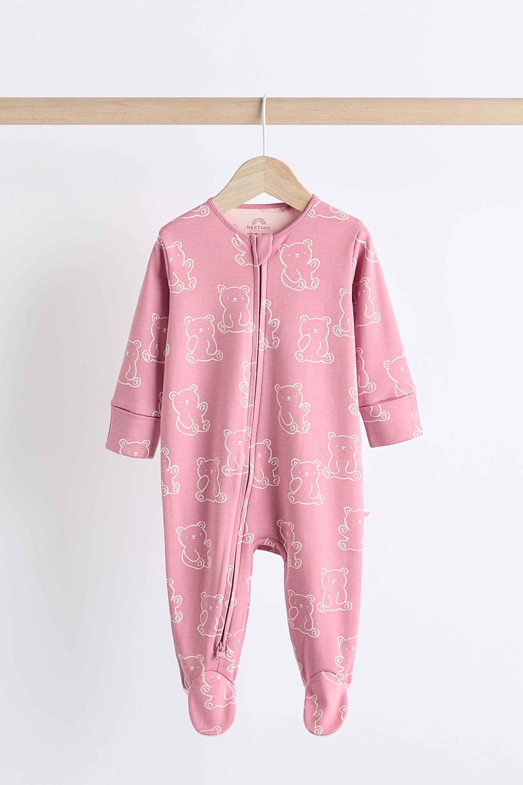 Pink Baby Pink Printed 3 Pack Sleepsuits (0-2yrs)