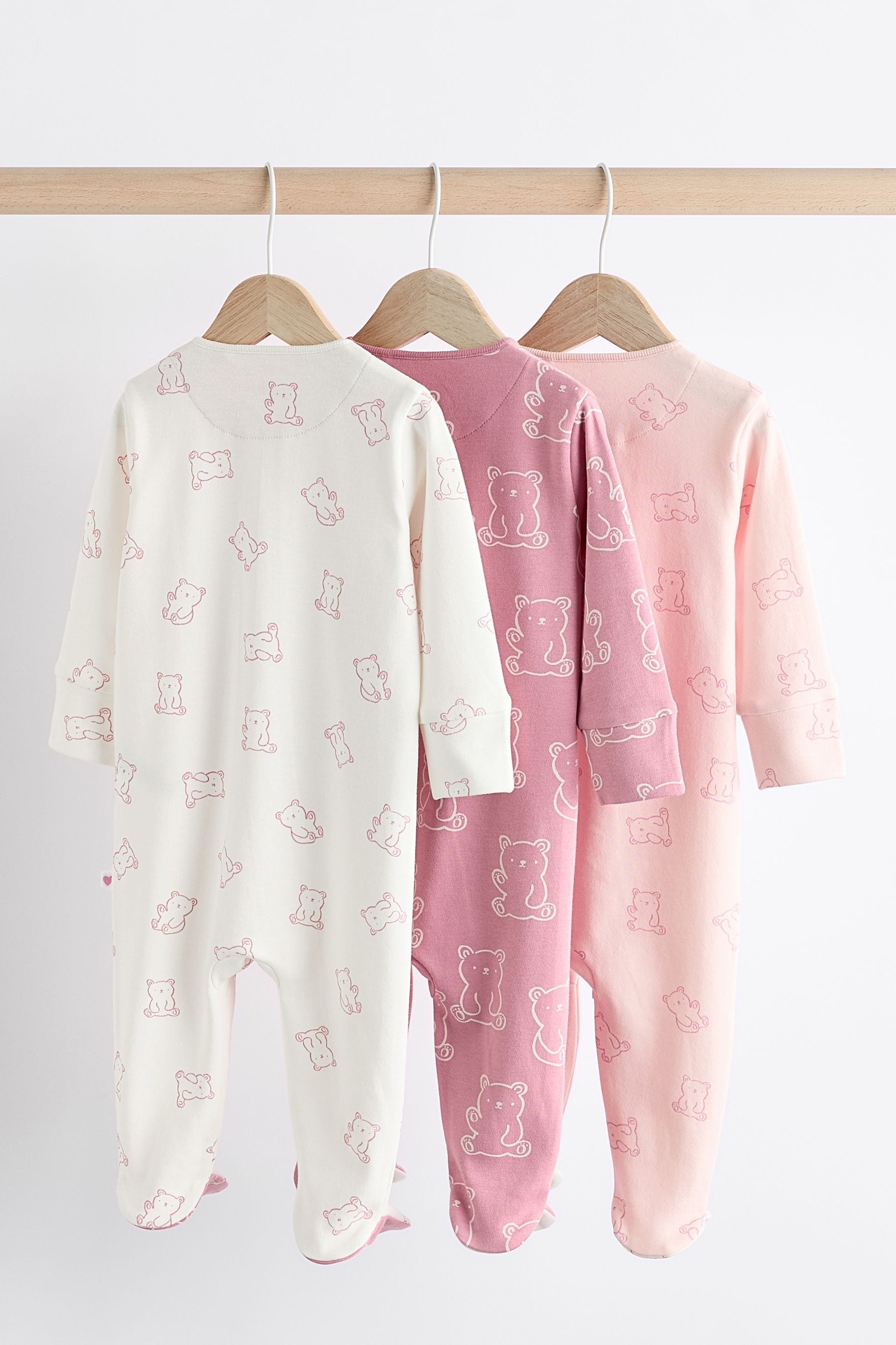 Pink Baby Pink Printed 3 Pack Sleepsuits (0-2yrs)