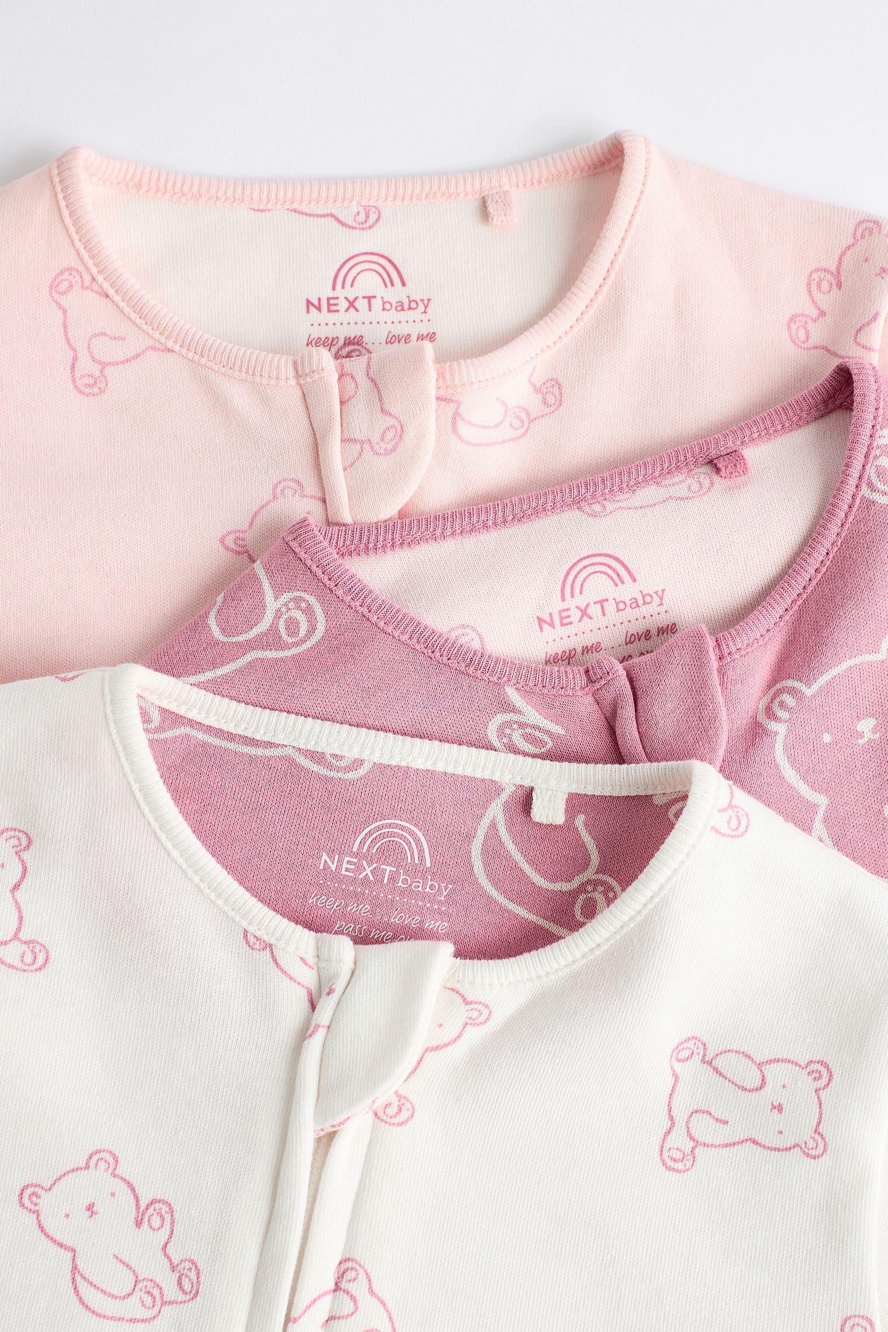 Pink Baby Pink Printed 3 Pack Sleepsuits (0-2yrs)