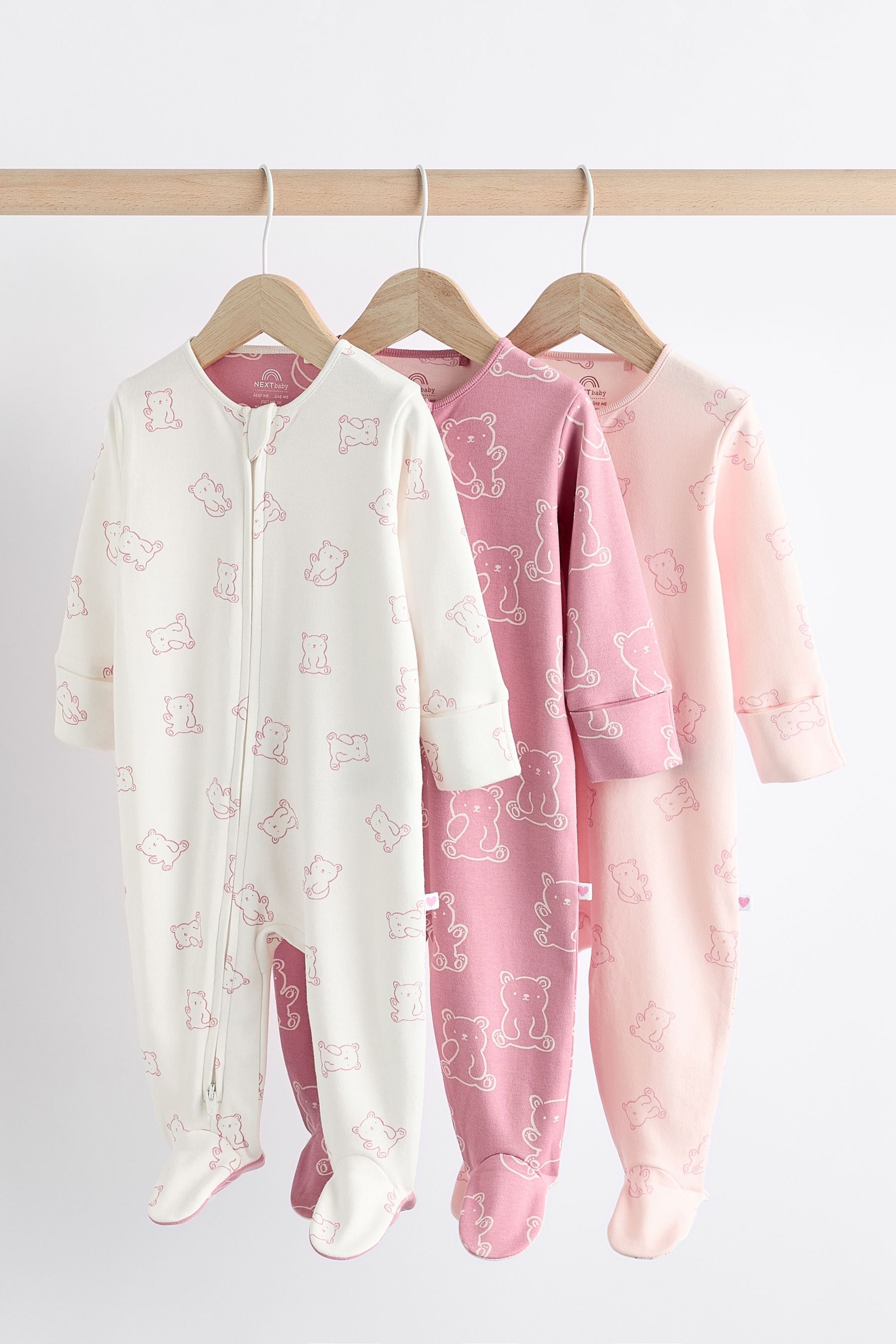 Pink Baby Pink Printed 3 Pack Sleepsuits (0-2yrs)