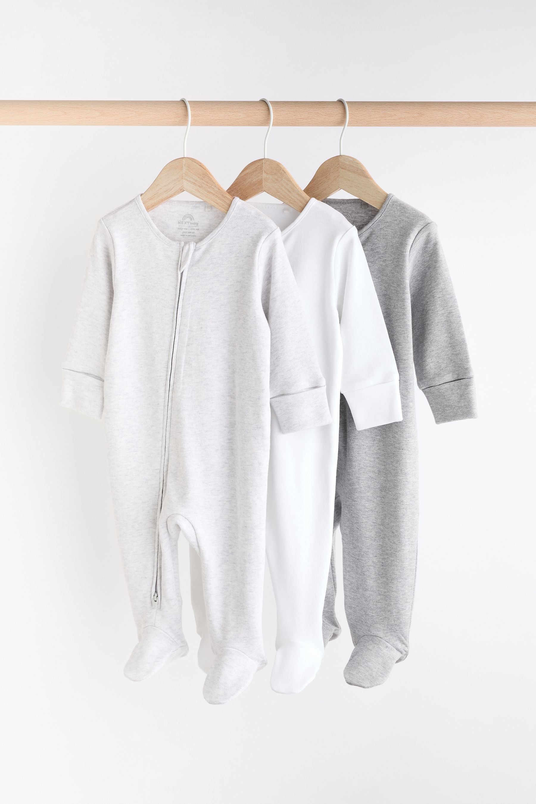 Grey Cotton Baby Sleepsuits 3 Pack (0-3yrs)