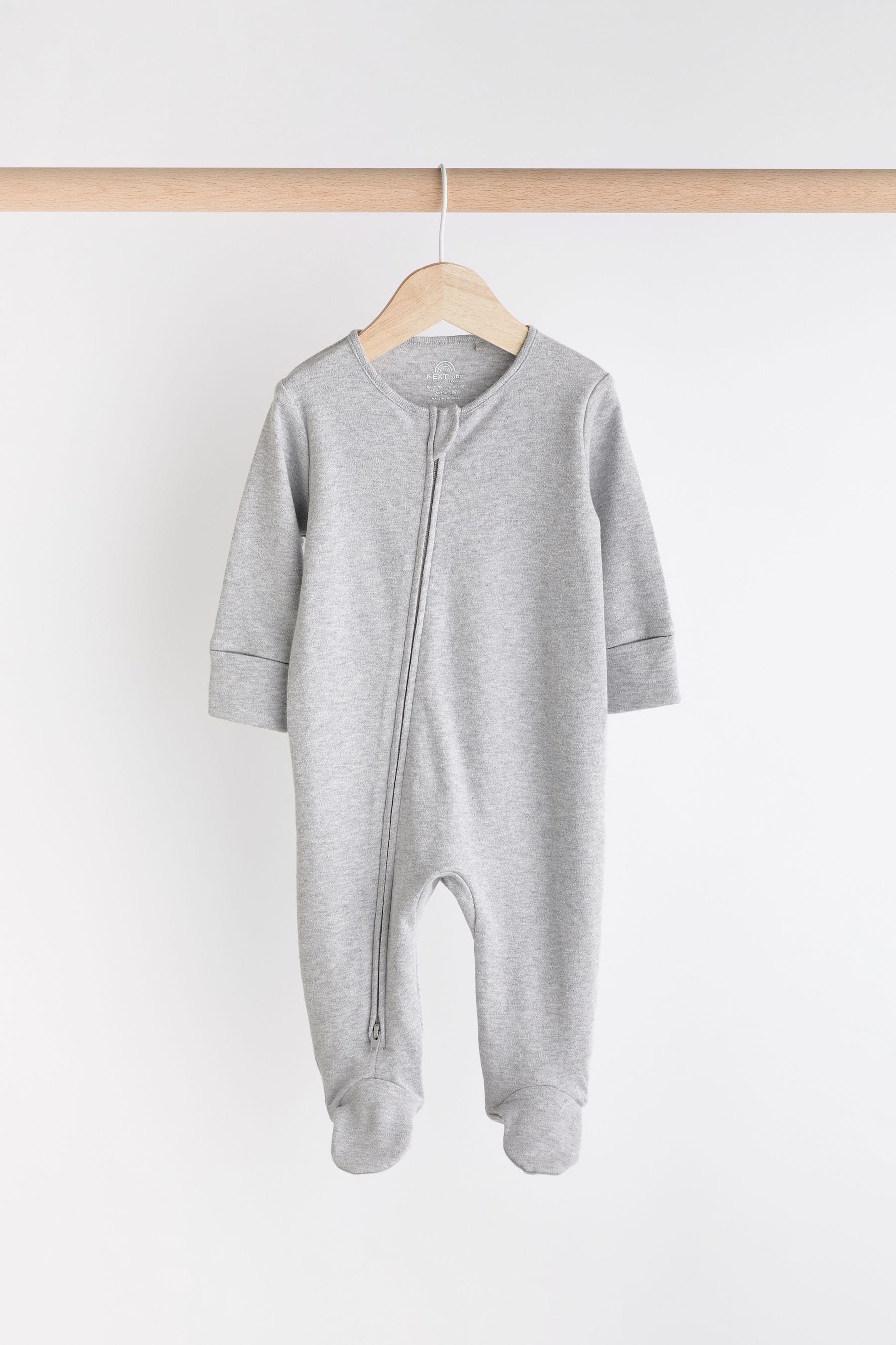 Grey Cotton Baby Sleepsuits 3 Pack (0-3yrs)