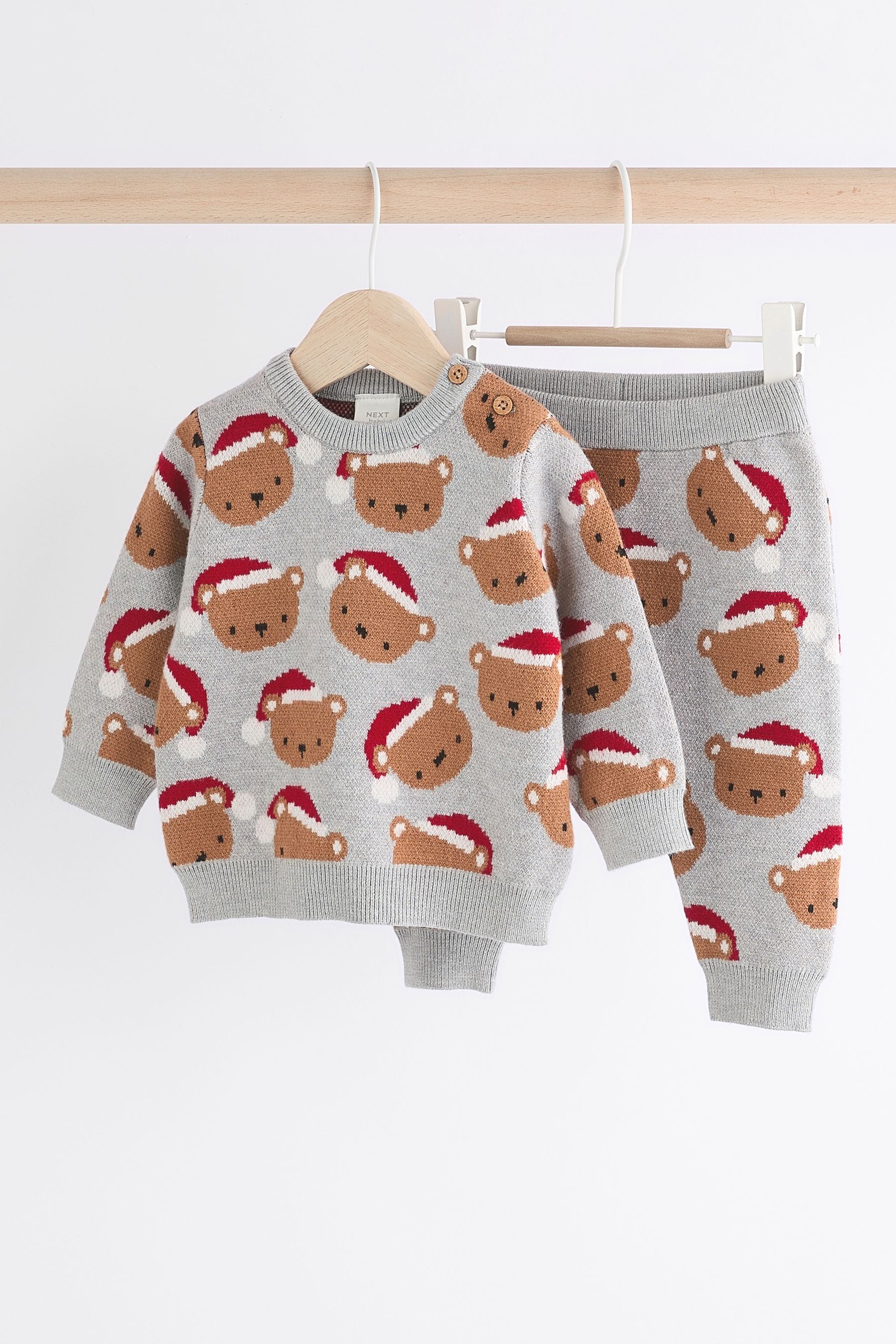 Grey Bear Christmas Knitted Jumper and Leggings Baby Set (0mths-2yrs)