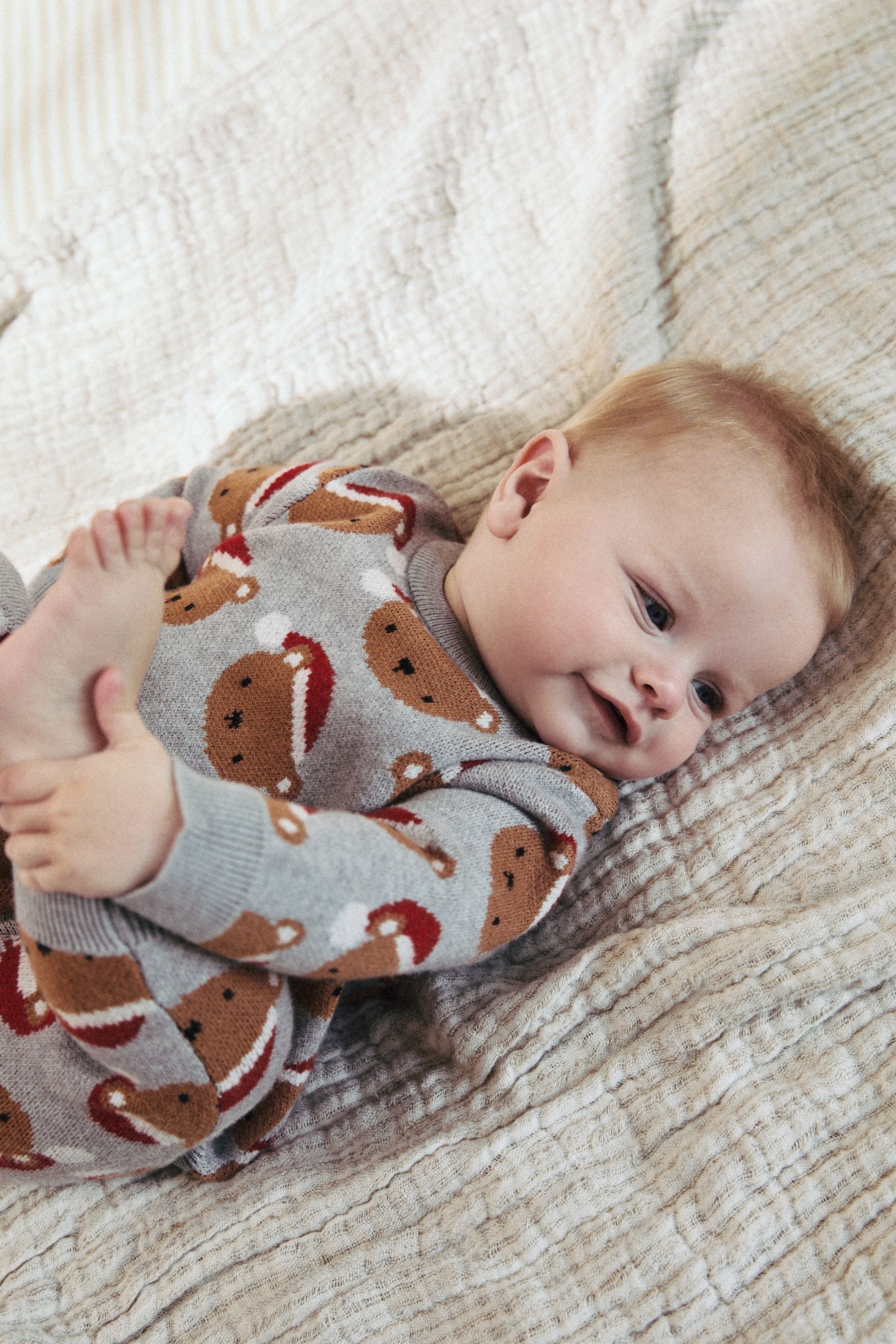 Grey Bear Christmas Knitted Jumper and Leggings Baby Set (0mths-2yrs)