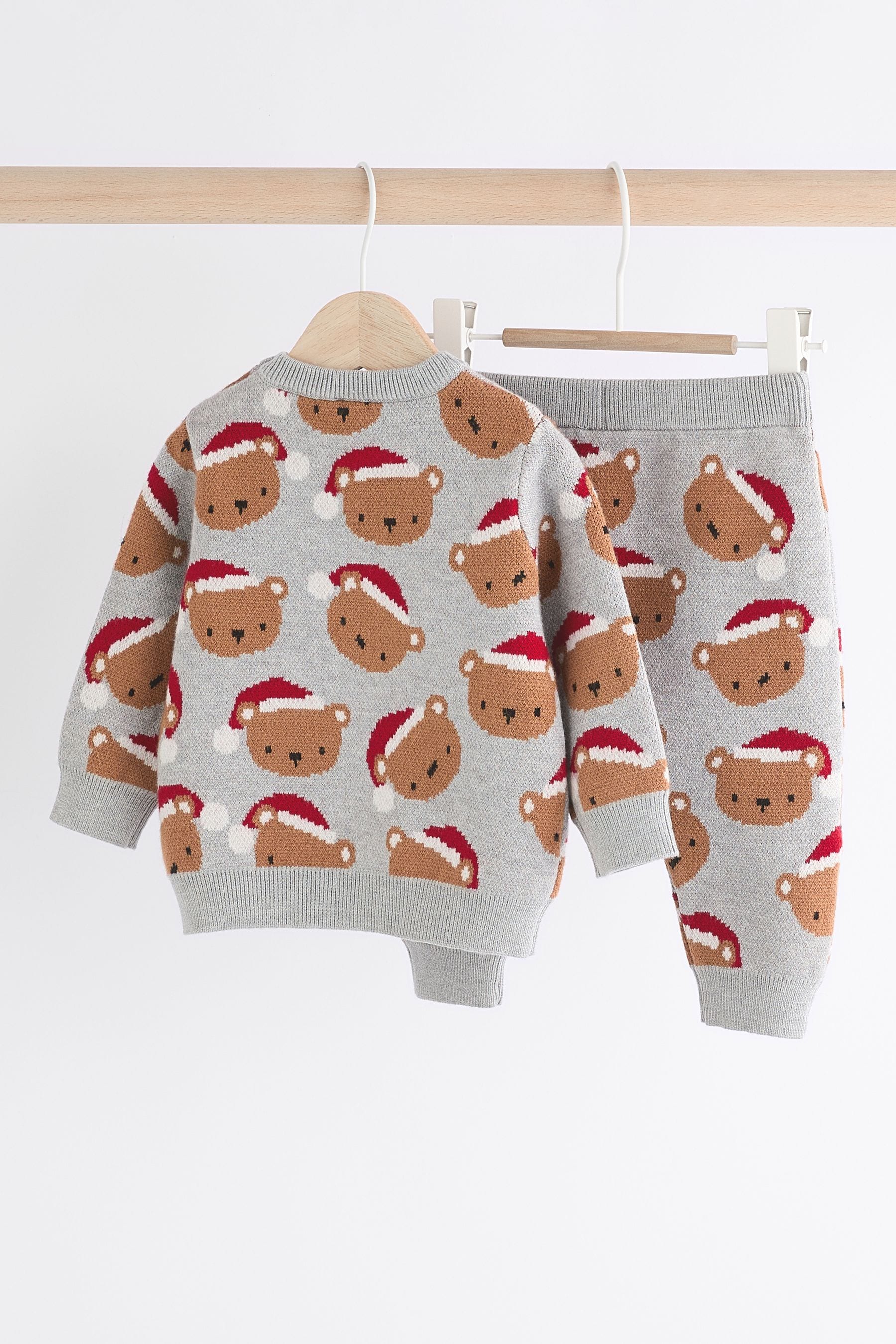 Grey Bear Christmas Knitted Jumper and Leggings Baby Set (0mths-2yrs)