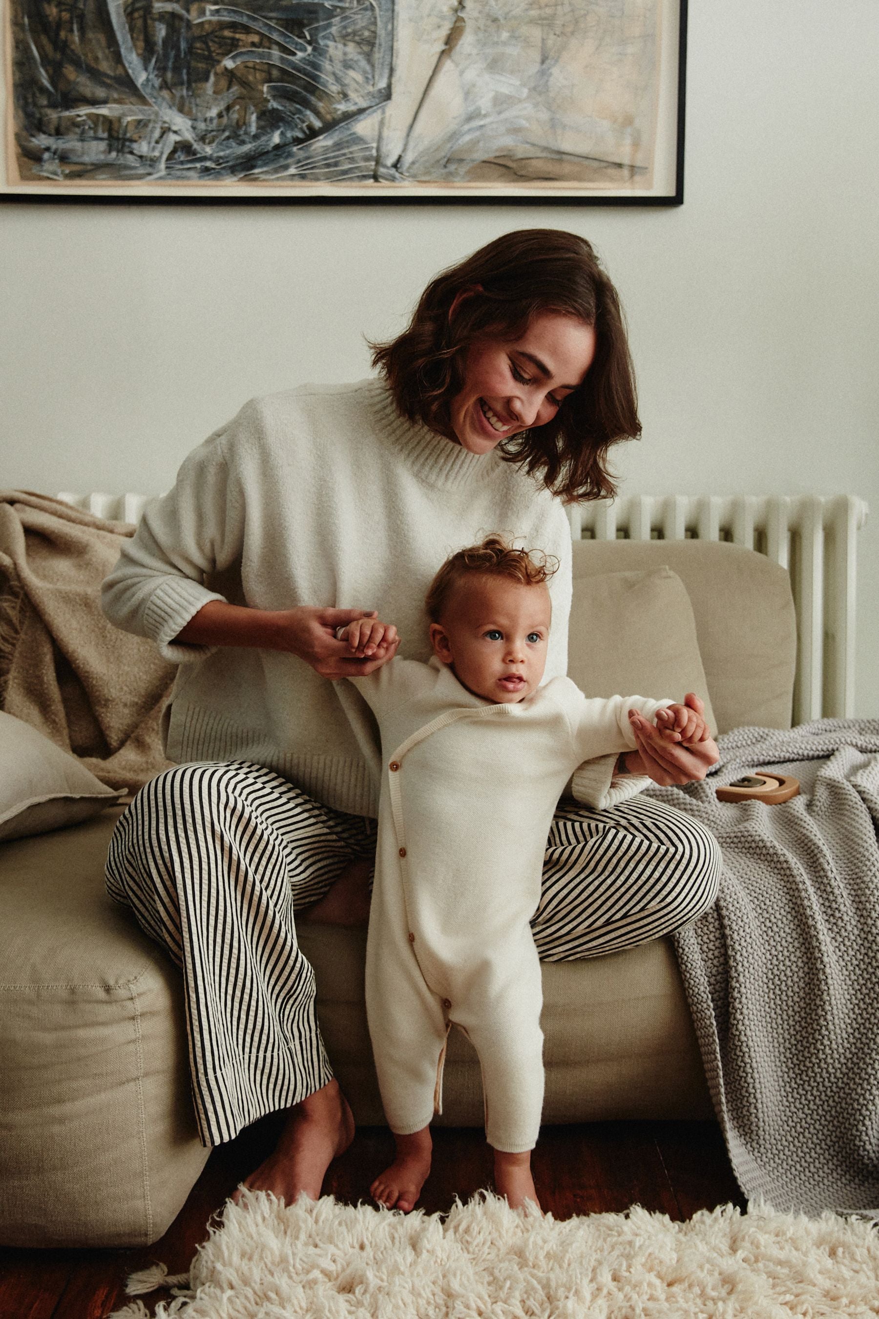 Cream Knitted Wrap Baby Romper (0mths-2yrs)