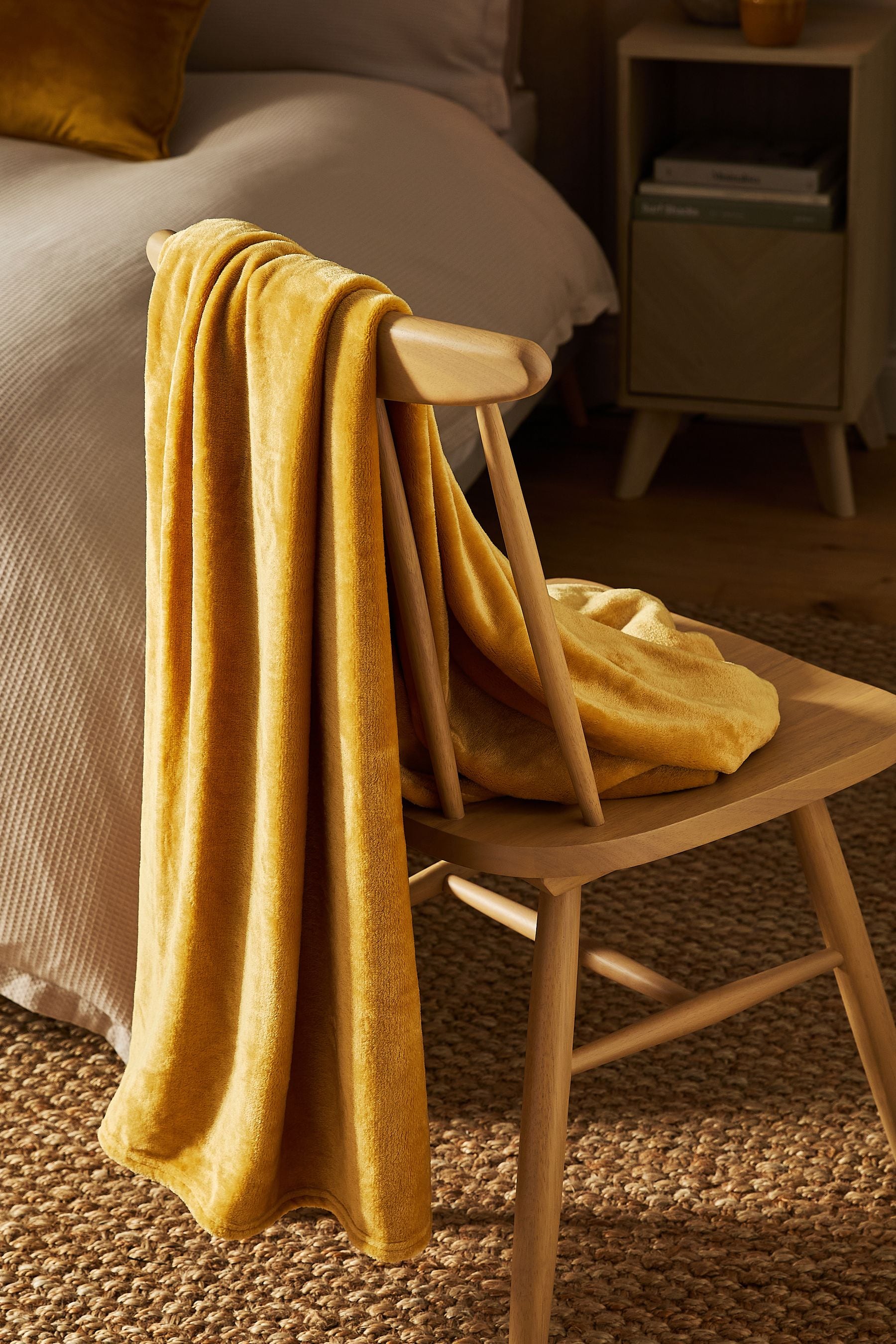 Ochre Yellow Plush Fleece Throw