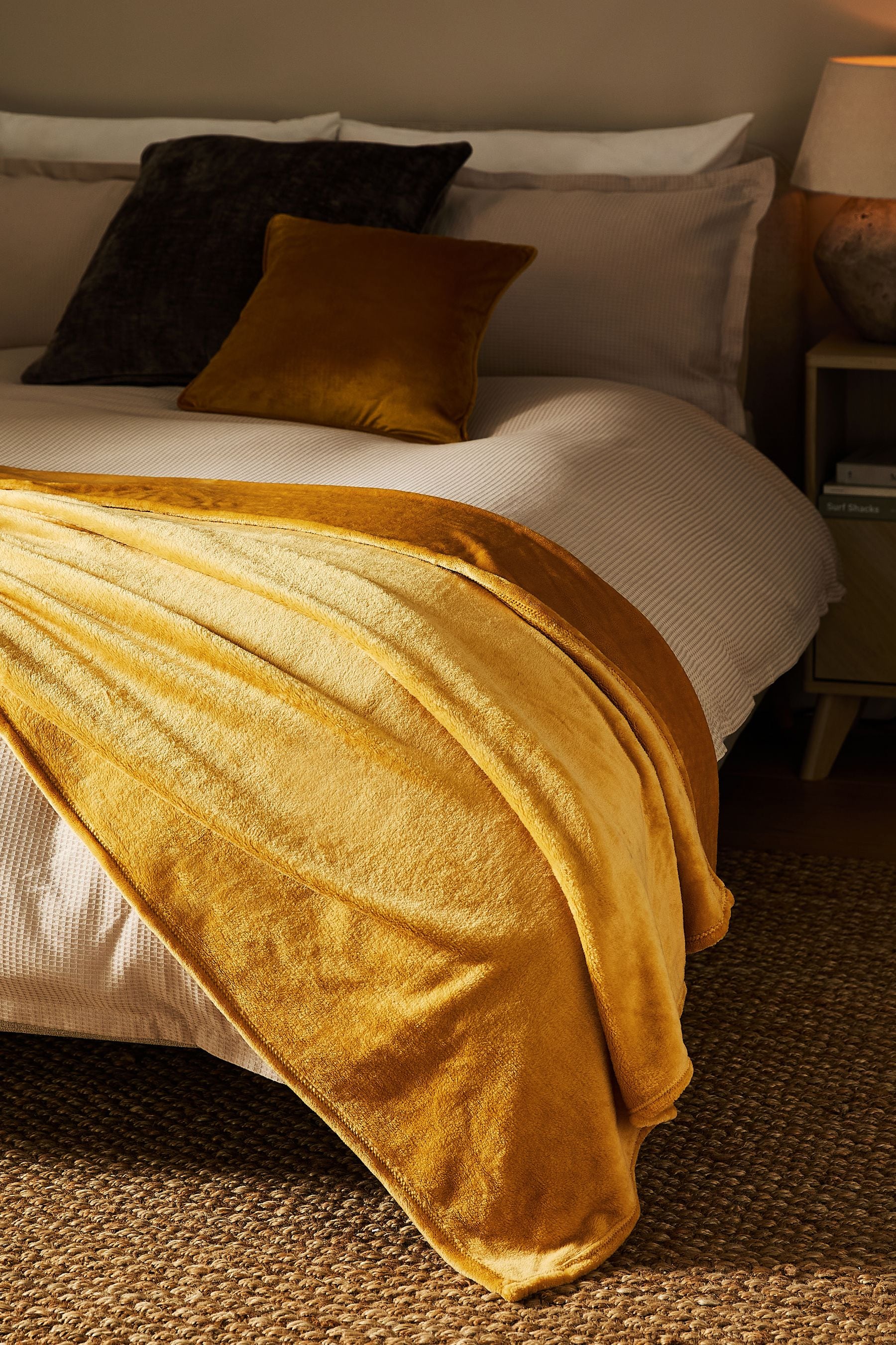 Ochre Yellow Plush Fleece Throw