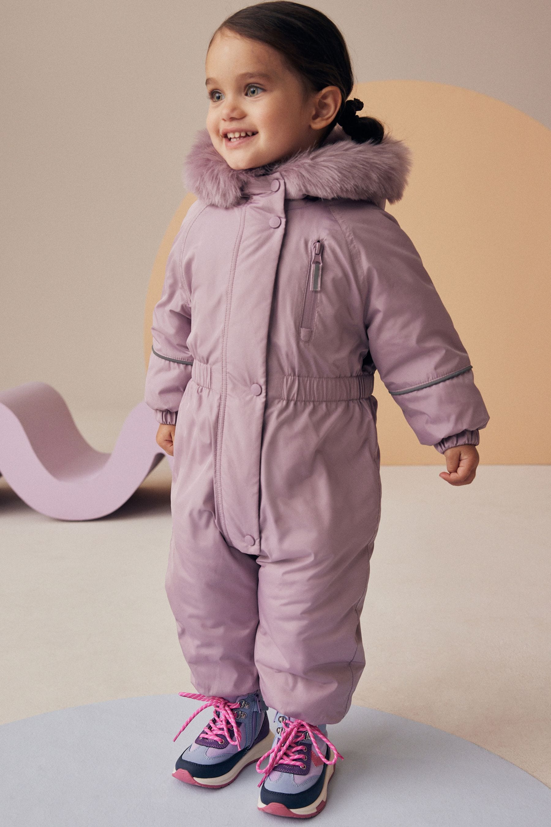 Pink Shower Resistant Faux Fur Trim Snowsuit (3mths-7yrs)