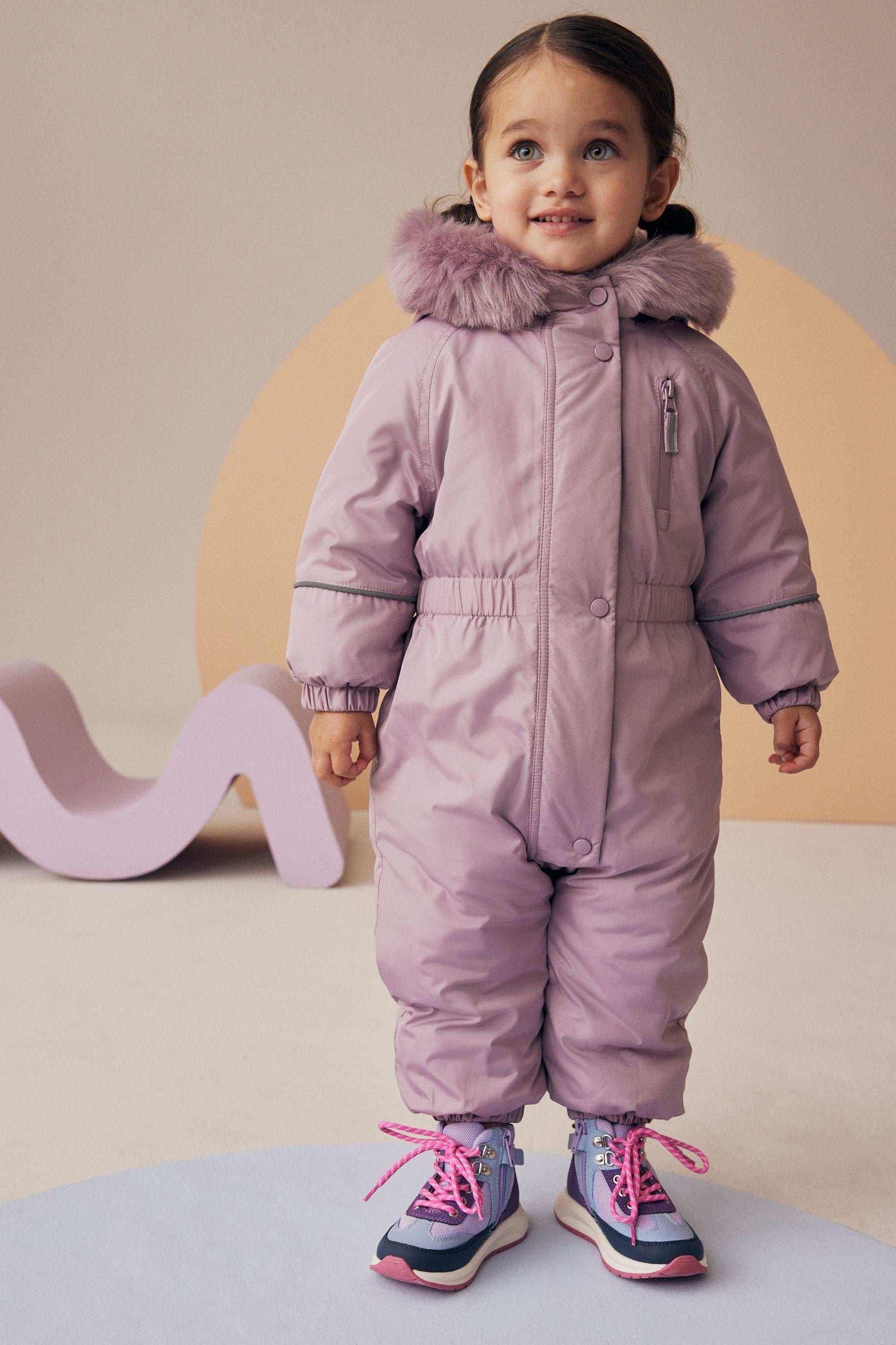 Pink Shower Resistant Faux Fur Trim Snowsuit (3mths-7yrs)